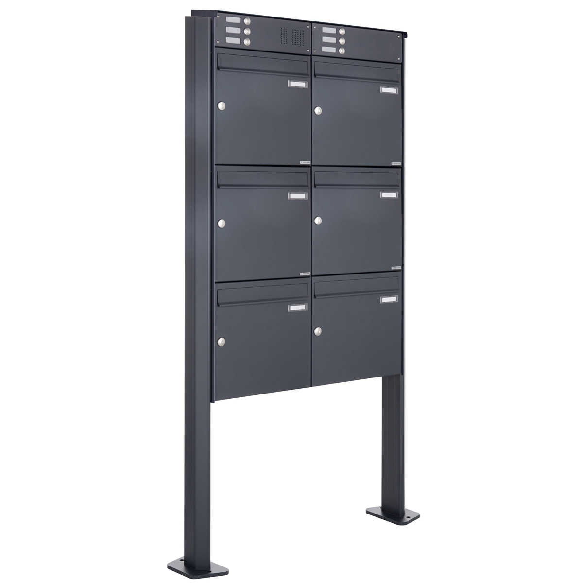 6er Standbriefkasten Design BASIC Plus 380X ST-T mit Klingelkasten - RAL nach Wahl