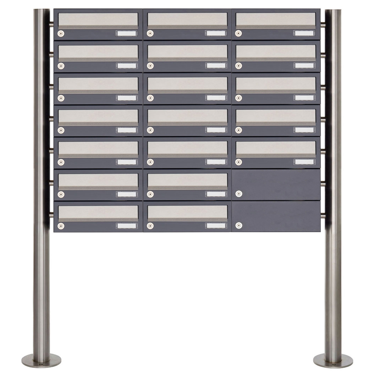 19er 7x3 Briefkastenanlage freistehend Design BASIC 385 ST-R - Edelstahl-RAL 7016 anthrazitgrau