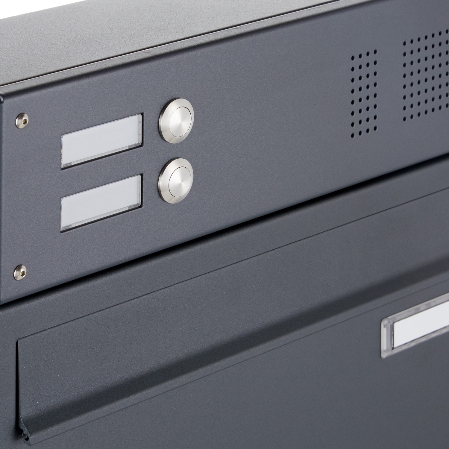 2er 1x2 stainless steel fence letterbox BASIC Plus 382XZ with bell box - RAL of your choice - removal from the rear 2er 1x2 stainless steel fence letterbox BASIC Plus 382XZ with bell box - RAL of your choice - removal from the rear