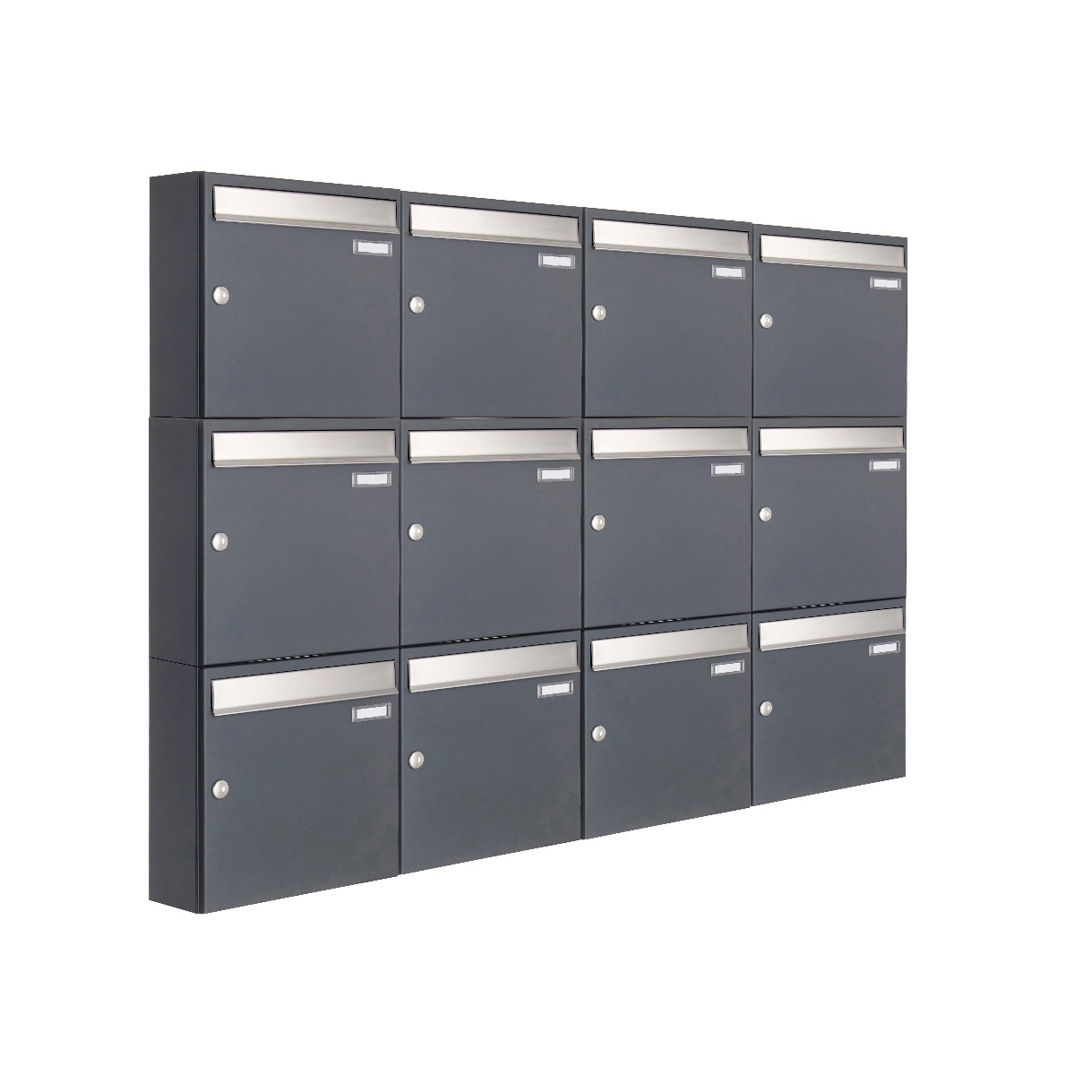 12er 4x3 Aufputz Briefkastenanlage Design BASIC 382 AP - Edelstahl-RAL 7016 anthrazitgrau