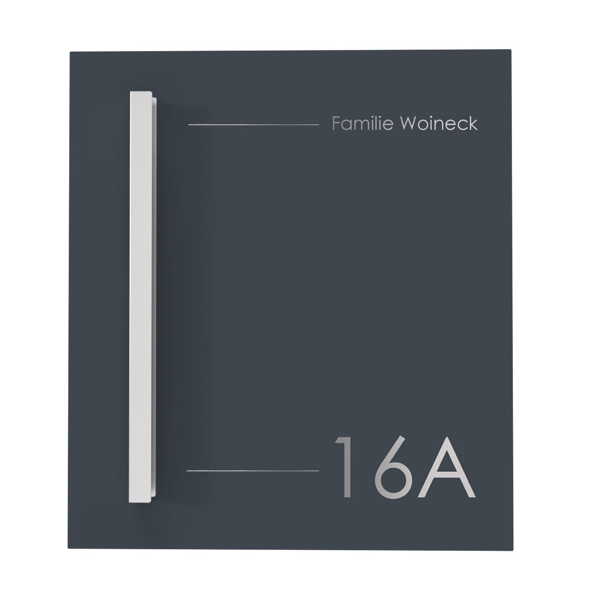 Design stainless steel letterbox SCHILLER MEDIUM Elegance III with handle bar - house number - name - RAL of your choice Design stainless steel letterbox SCHILLER MEDIUM Elegance III with handle bar - house number - name - RAL of your choice