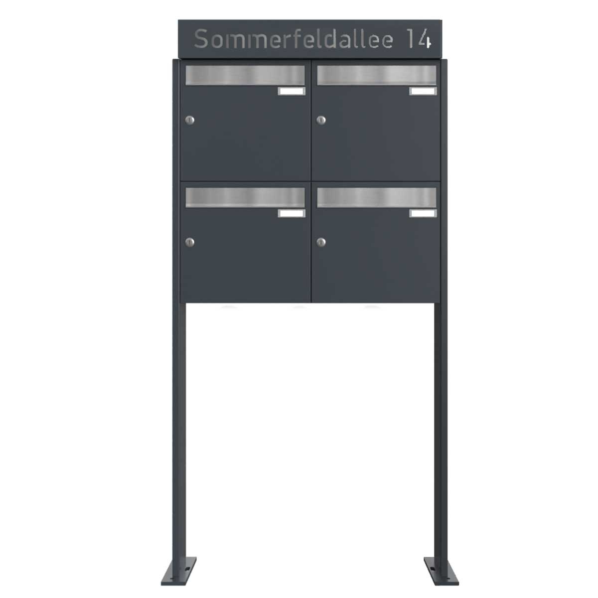 4er Briefkastenanlage freistehend Design BASIC - Edition NELLY - BI-Color VA-RAL 7016 anthrazitgrau 4er Briefkastenanlage freistehend Design BASIC - Edition NELLY - BI-Color VA-RAL 7016 anthrazitgrau