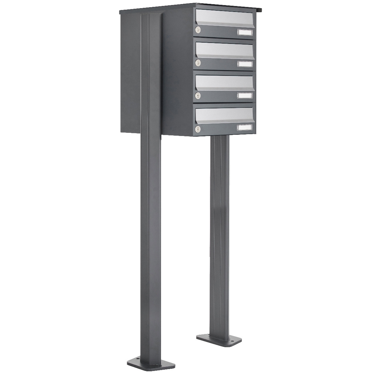 4er Briefkastenanlage freistehend Design BASIC 385P ST-T - Edelstahl-RAL 7016 anthrazitgrau 4er Briefkastenanlage freistehend Design BASIC 385P ST-T - Edelstahl-RAL 7016 anthrazitgrau