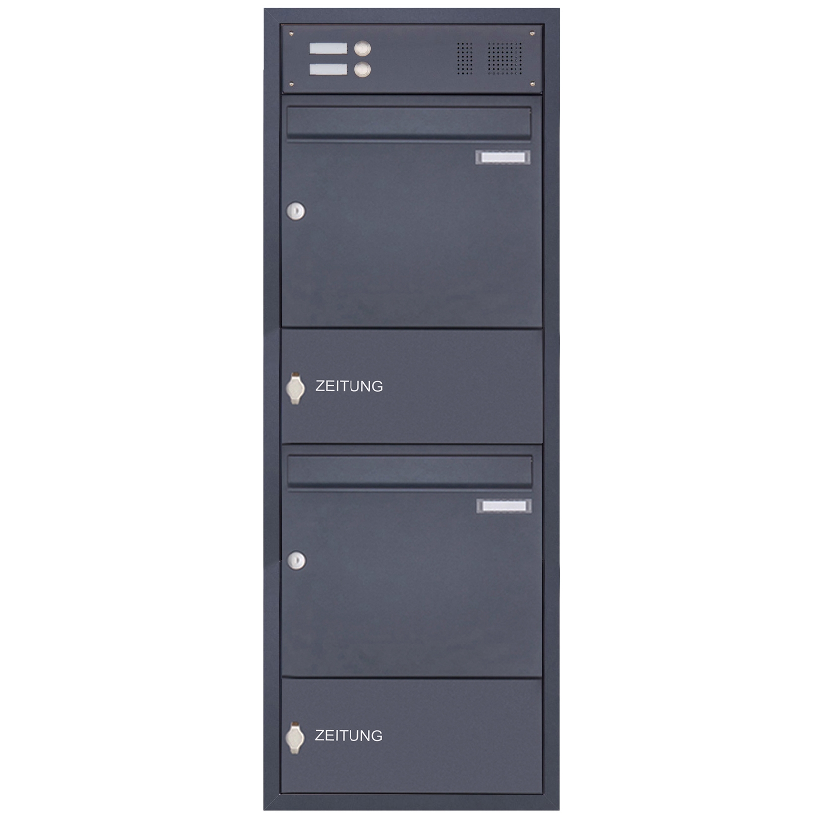 2er Edelstahl Unterputzbriefkasten BASIC Plus 382XU UP mit Klingelkasten & Zeitungsfach - RAL nach Wahl 2er Edelstahl Unterputzbriefkasten BASIC Plus 382XU UP mit Klingelkasten & Zeitungsfach - RAL nach Wahl