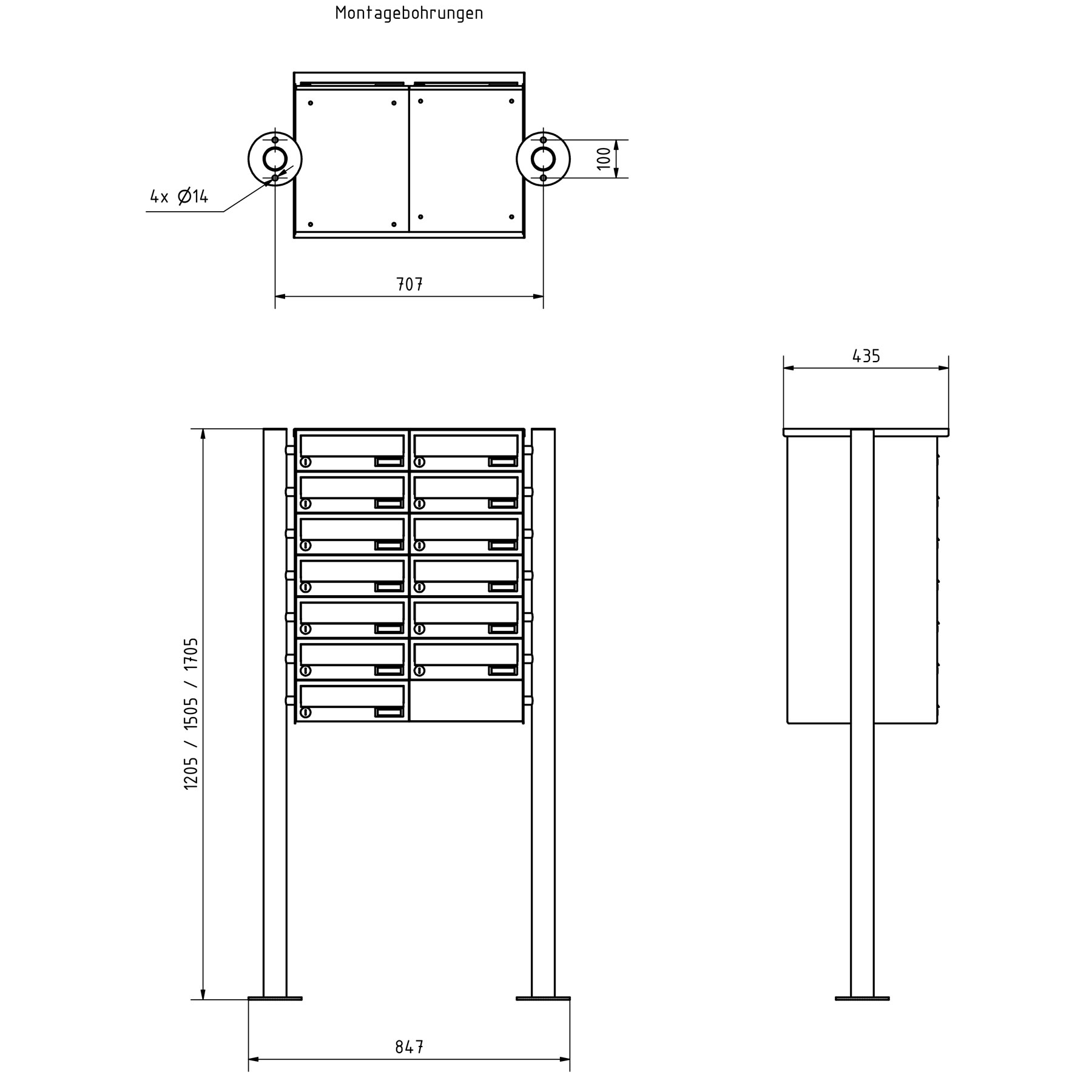 13er Briefkastenanlage freistehend Design BASIC 385 ST-R - Edelstahl-RAL 7016 anthrazitgrau 13er Briefkastenanlage freistehend Design BASIC 385 ST-R - Edelstahl-RAL 7016 anthrazitgrau