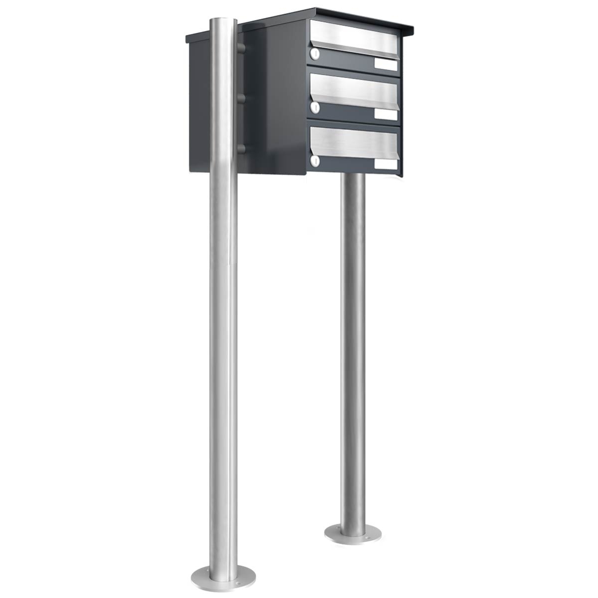 3er Briefkastenanlage freistehend Design BASIC 385-7016 ST-R - Edelstahl-RAL 7016 anthrazitgrau