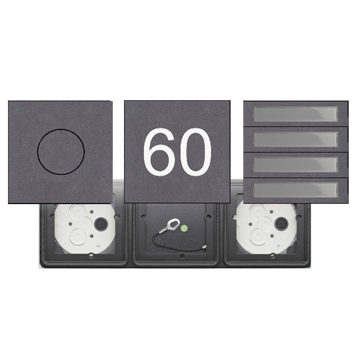 eca79dbac45a32c68e68d17c86111d43b7b40a88 3er Set GIRA System 106 - Edelstahl V2A, pulverbeschichtet RAL nach Wahl - Sprechanlage mit 4x Klingeltaster