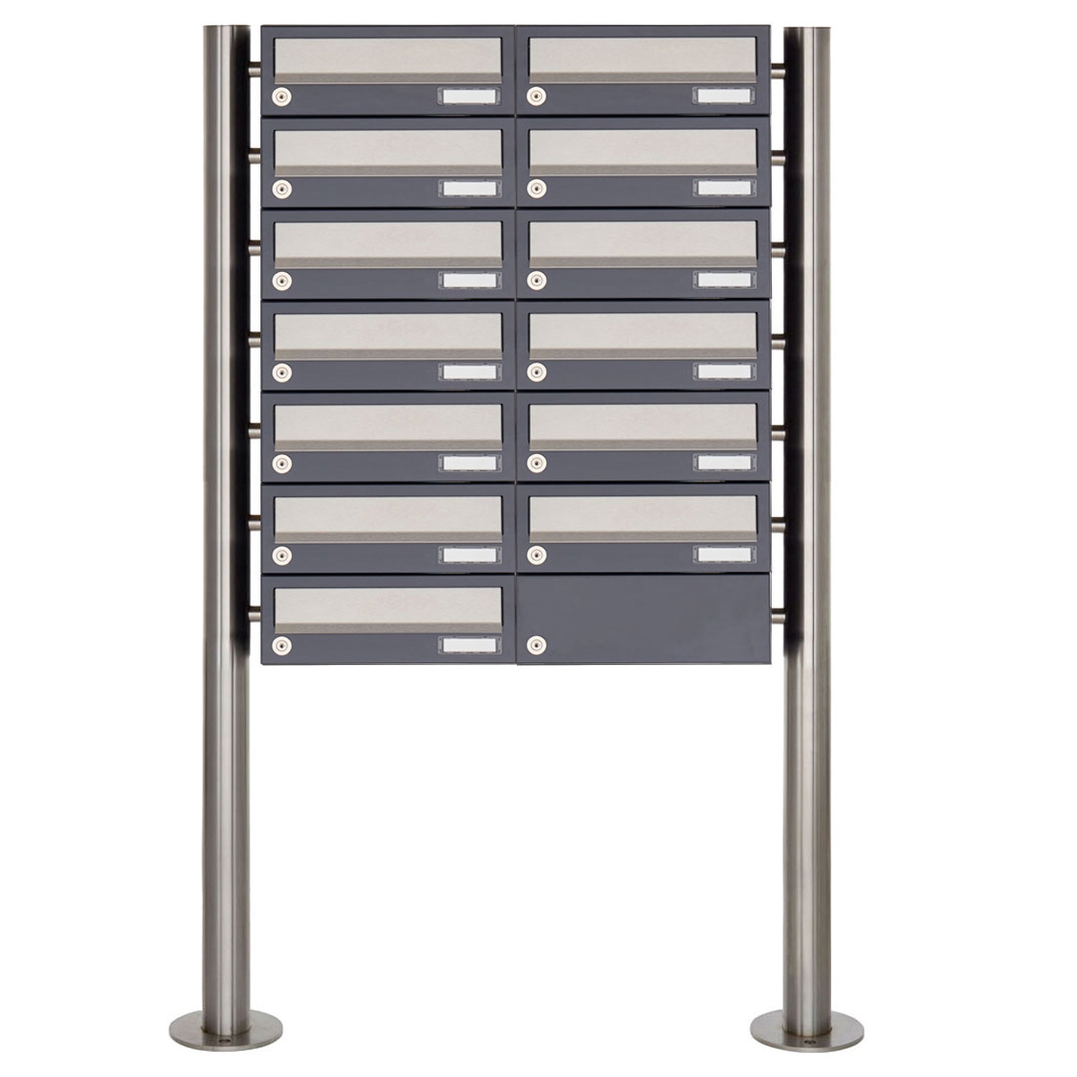 13er Briefkastenanlage freistehend Design BASIC 385 ST-R - Edelstahl-RAL 7016 anthrazitgrau