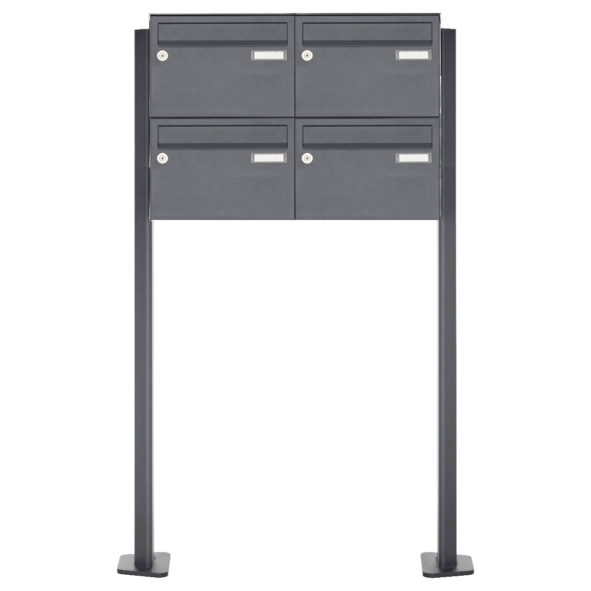 4er 2x2 Edelstahl Briefkastenanlage freistehend Design BASIC Plus 385XP ST-T - RAL nach Wahl 4er 2x2 Edelstahl Briefkastenanlage freistehend Design BASIC Plus 385XP ST-T - RAL nach Wahl