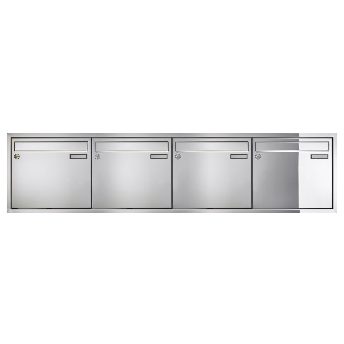 4er 4x1 Unterputz Briefkastenanlage CLASSIC 534C - Edelstahl poliert ähnl. Chrom - 4 Partei 4er 4x1 Unterputz Briefkastenanlage CLASSIC 534C - Edelstahl poliert ähnl. Chrom - 4 Partei