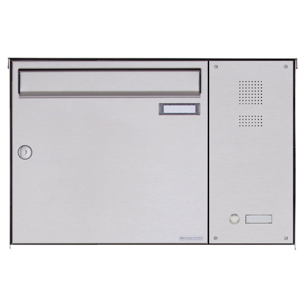 Edelstahl Aufputz Briefkasten BASIC Plus 382X AP mit Klingelkasten seitlich Edelstahl Aufputz Briefkasten BASIC Plus 382X AP mit Klingelkasten seitlich