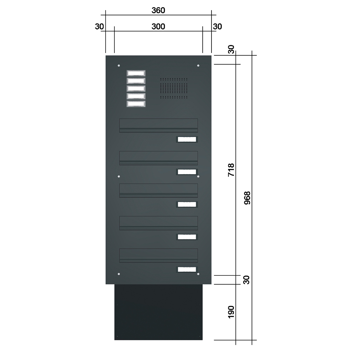 Through-the-wall letterbox system BASIC 623 powder-coated - Doorbell intercom - 5 parties Through-the-wall letterbox system BASIC 623 powder-coated - Doorbell intercom - 5 parties