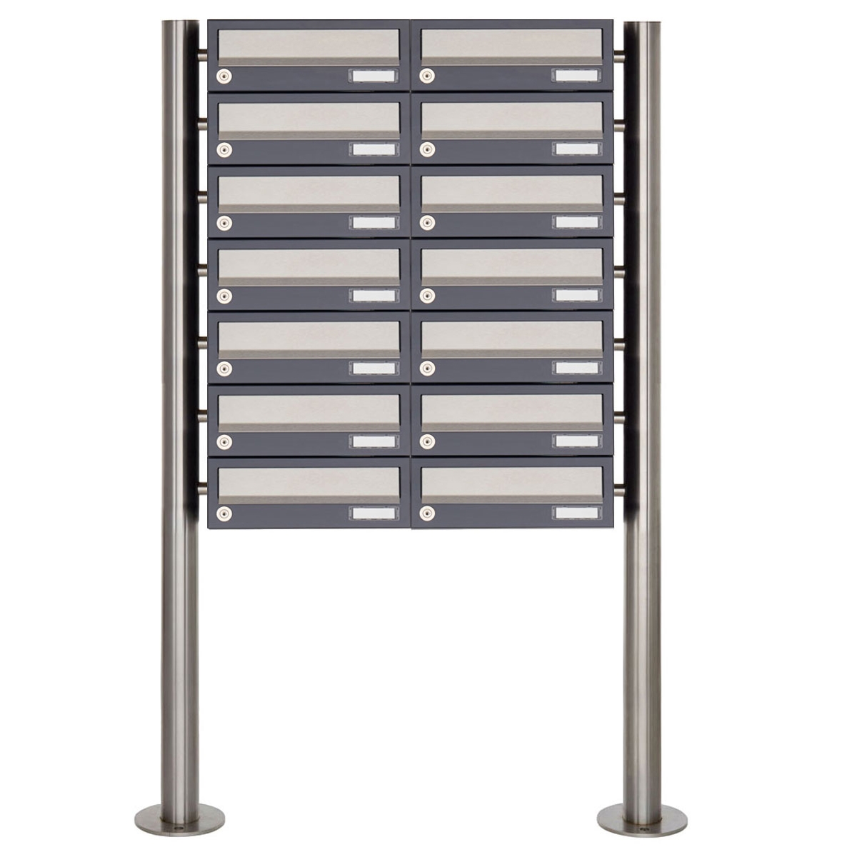 14er Briefkastenanlage freistehend Design BASIC 385 ST-R - Edelstahl-RAL 7016 anthrazitgrau