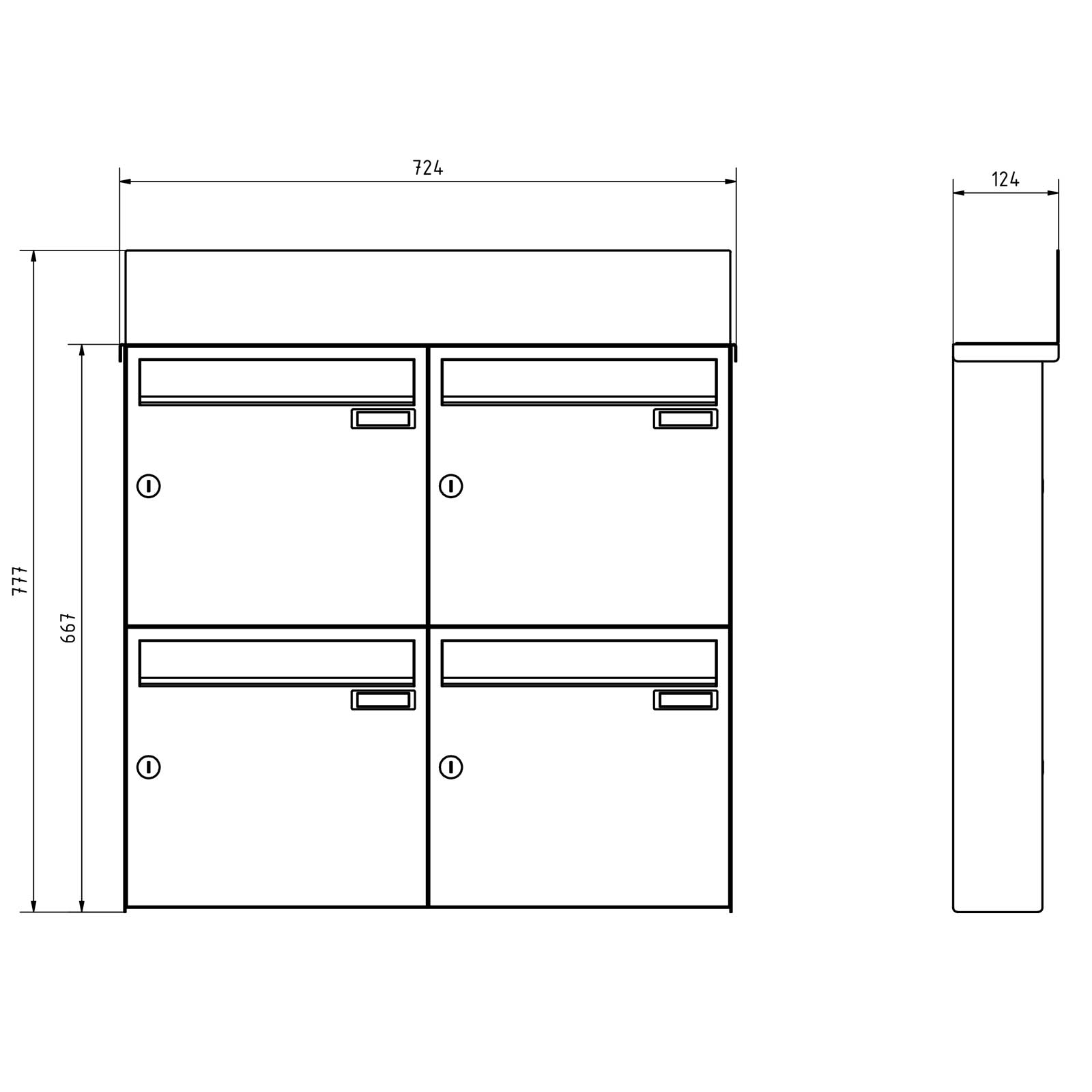 4-piece surface-mounted letterbox system BASIC - Edition NELLY - BI-Color VA-RAL 7016 anthracite grey 4-piece surface-mounted letterbox system BASIC - Edition NELLY - BI-Color VA-RAL 7016 anthracite grey
