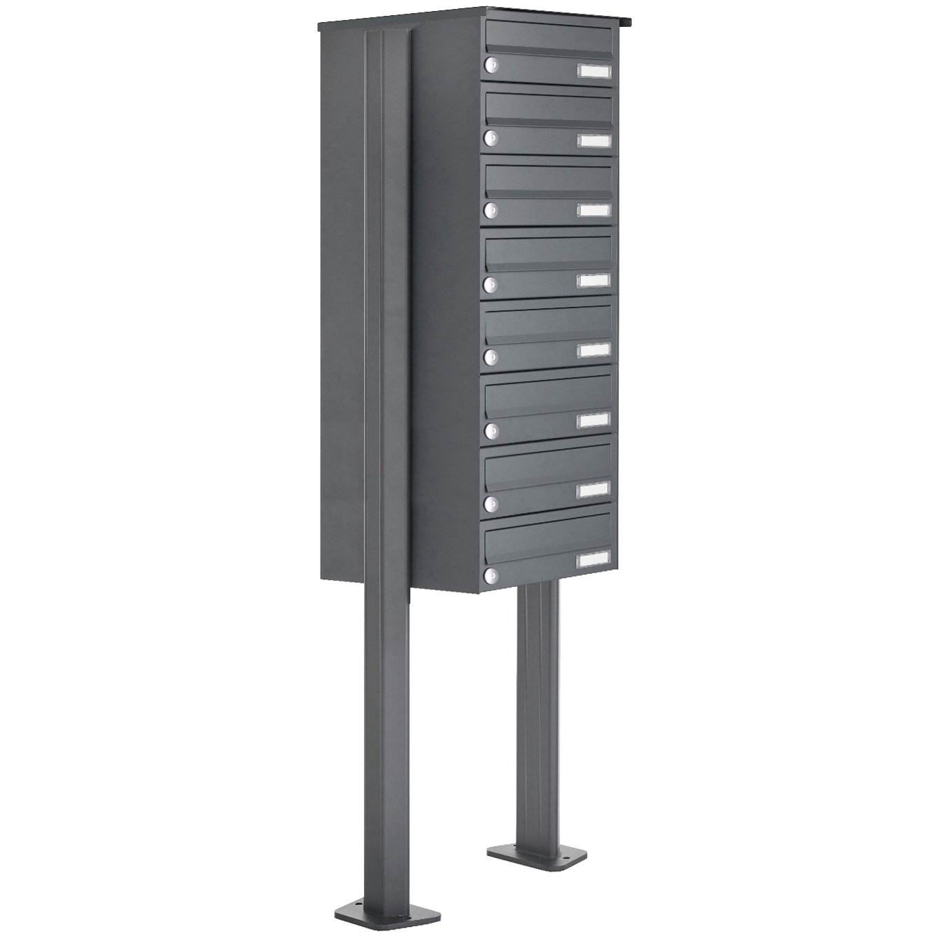 8er Edelstahl Briefkastenanlage freistehend Design BASIC Plus 385XP ST-T - RAL nach Wahl