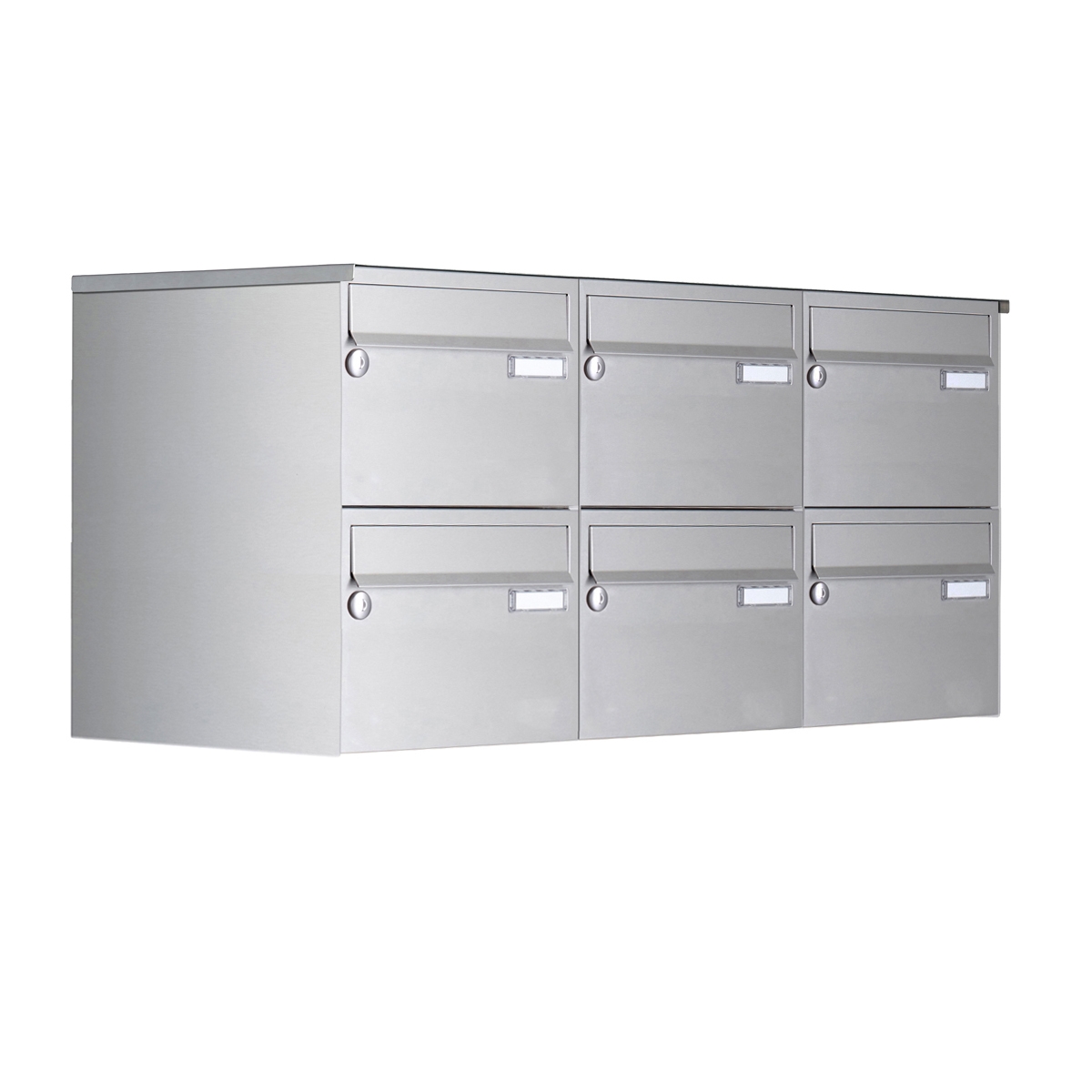 6er Edelstahl Aufputz Briefkastenanlage Design BASIC 385 A 220 Waagerecht - Edelstahl V2A geschliffen