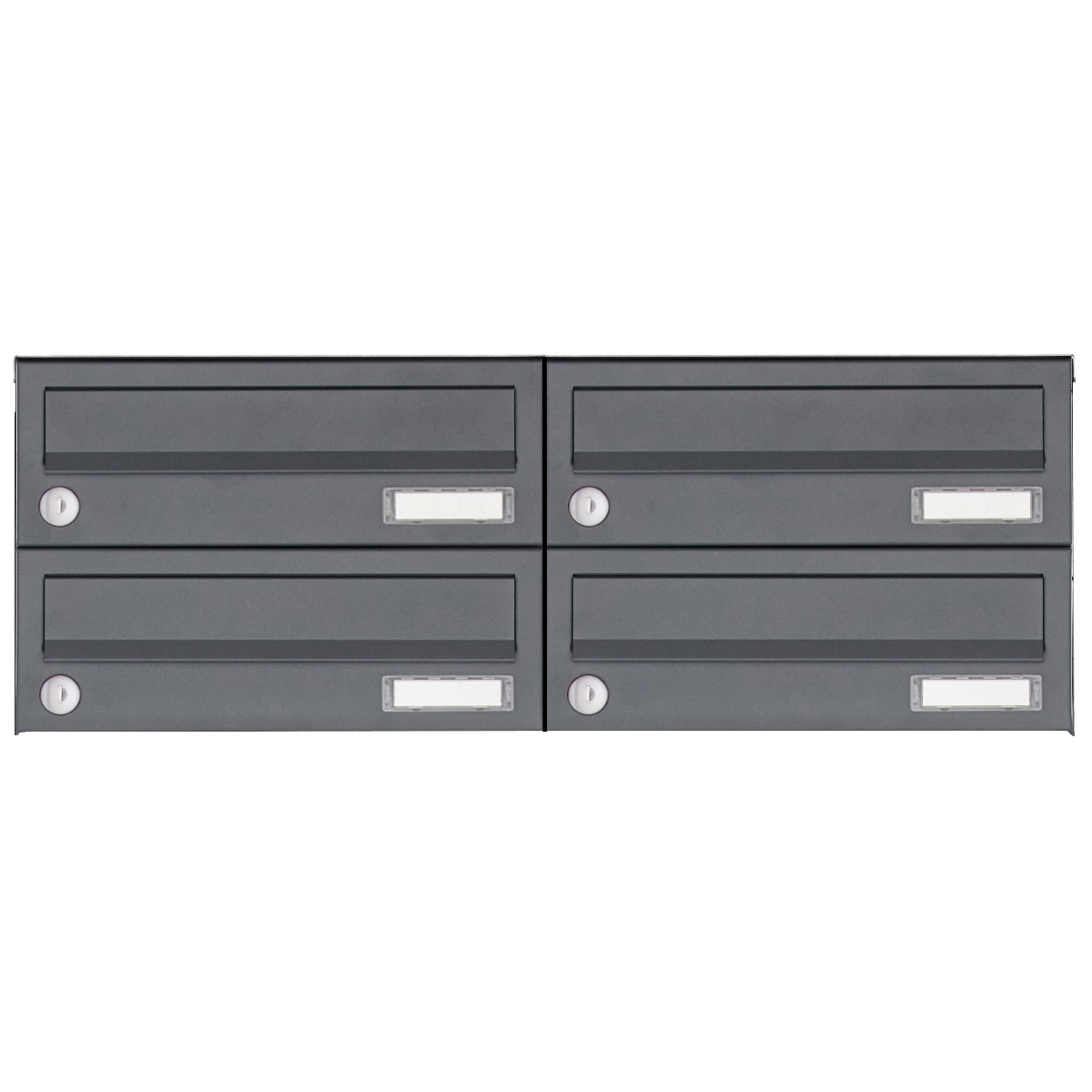 4er 2x2 Edelstahl Aufputz Briefkastenanlage Design BASIC Plus 385XA AP - RAL nach Wahl 4er 2x2 Edelstahl Aufputz Briefkastenanlage Design BASIC Plus 385XA AP - RAL nach Wahl