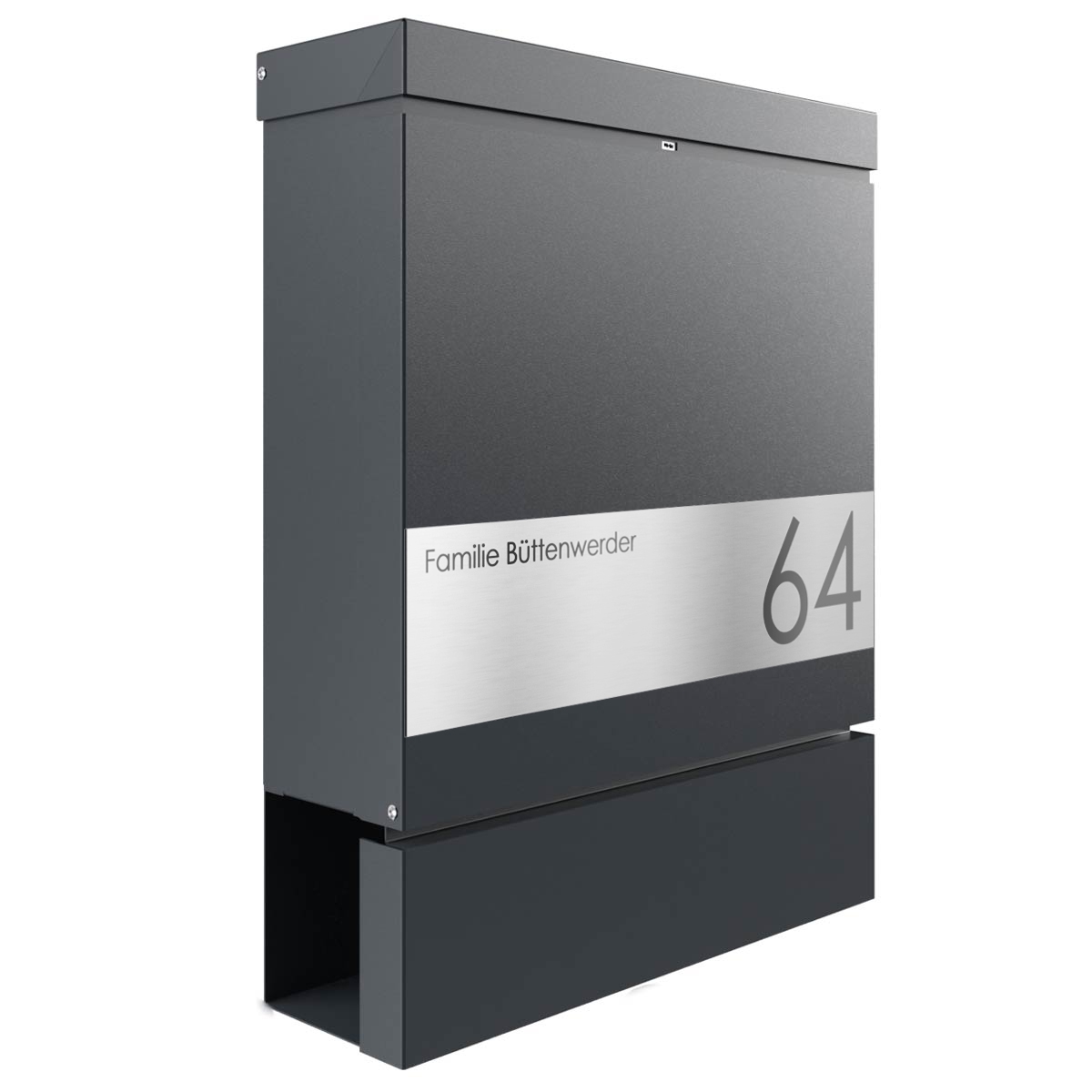 3c4c81278f8d2c597d3a9dd42cd2b92802ad1e08 Briefkasten BRENTANO® mit Zeitungsfach - Design Elegance 2 - RAL 7016 anthrazitgrau