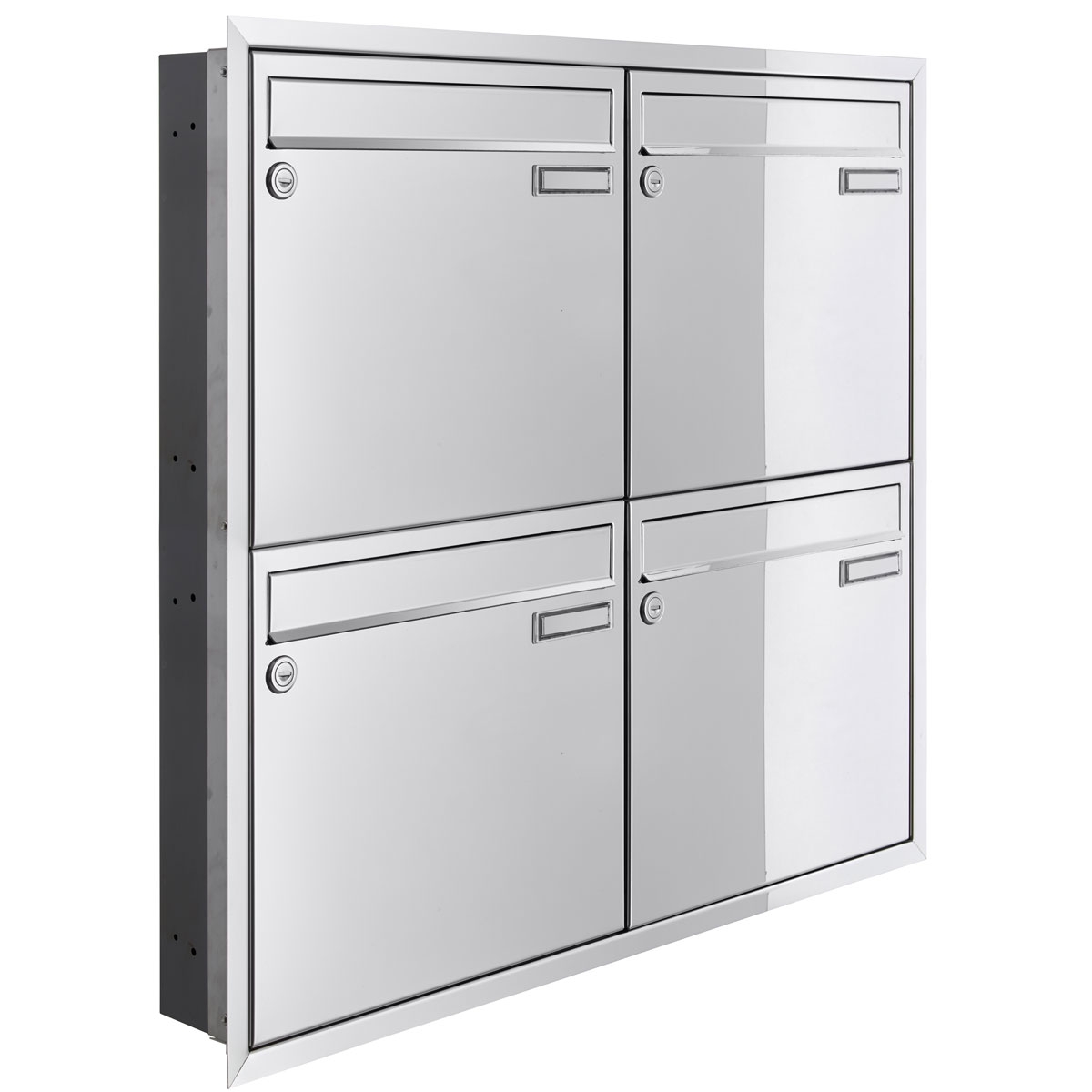 4er 2x2 Unterputz Briefkastenanlage CLASSIC 534C - Edelstahl poliert ähnl. Chrom - 4 Partei 4er 2x2 Unterputz Briefkastenanlage CLASSIC 534C - Edelstahl poliert ähnl. Chrom - 4 Partei