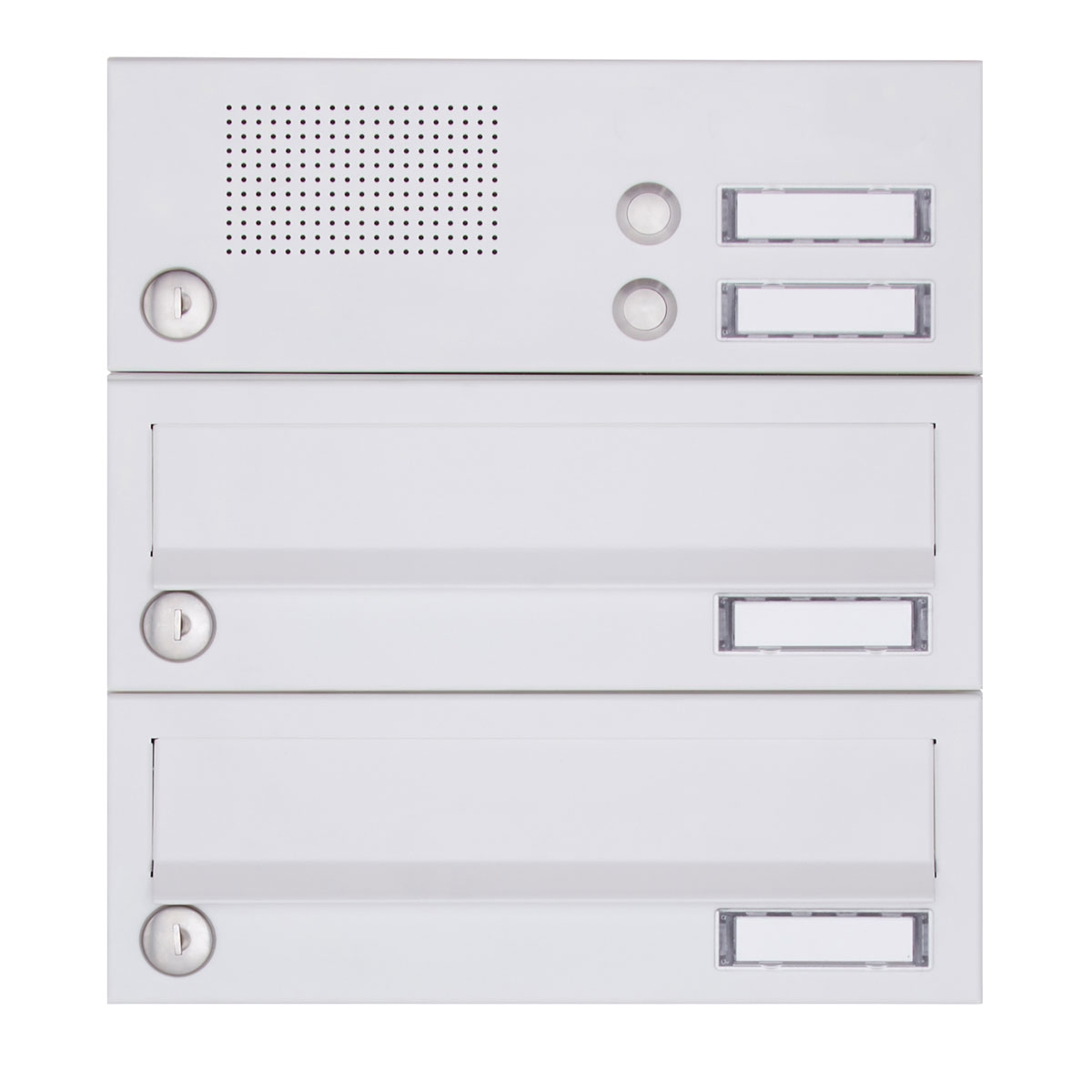 2er Aufputz Briefkastenanlage Design BASIC 385A-9016 AP mit Klingelkasten - RAL 9016 verkehrsweiß 2er Aufputz Briefkastenanlage Design BASIC 385A-9016 AP mit Klingelkasten - RAL 9016 verkehrsweiß
