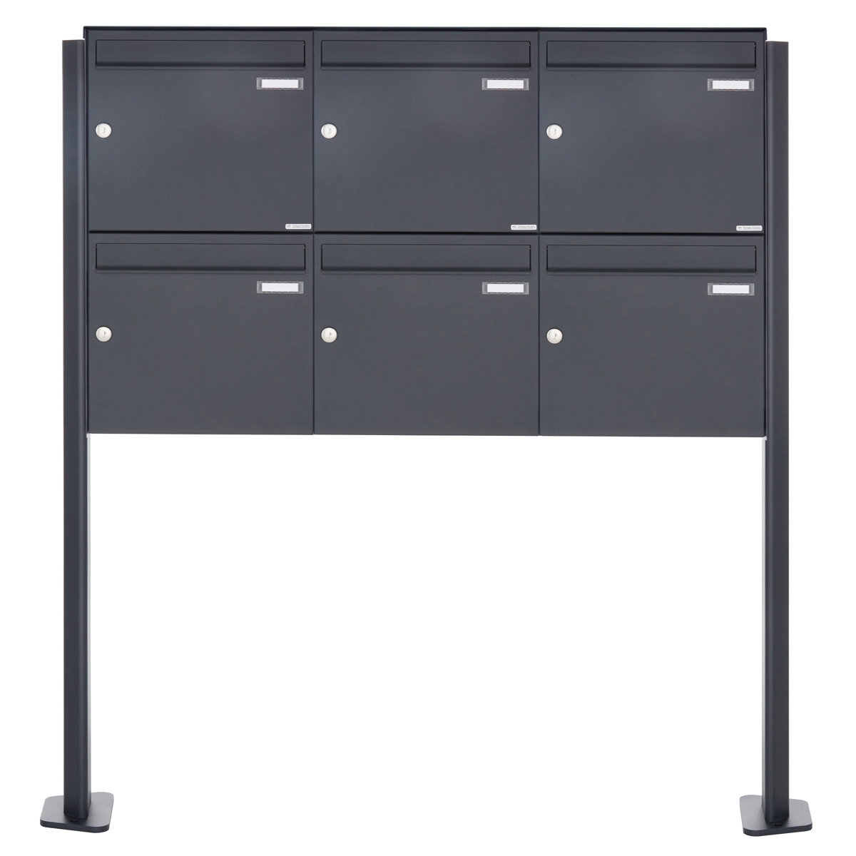 6er 3x2 Edelstahl Standbriefkasten Design BASIC Plus 380X ST-T - RAL nach Wahl