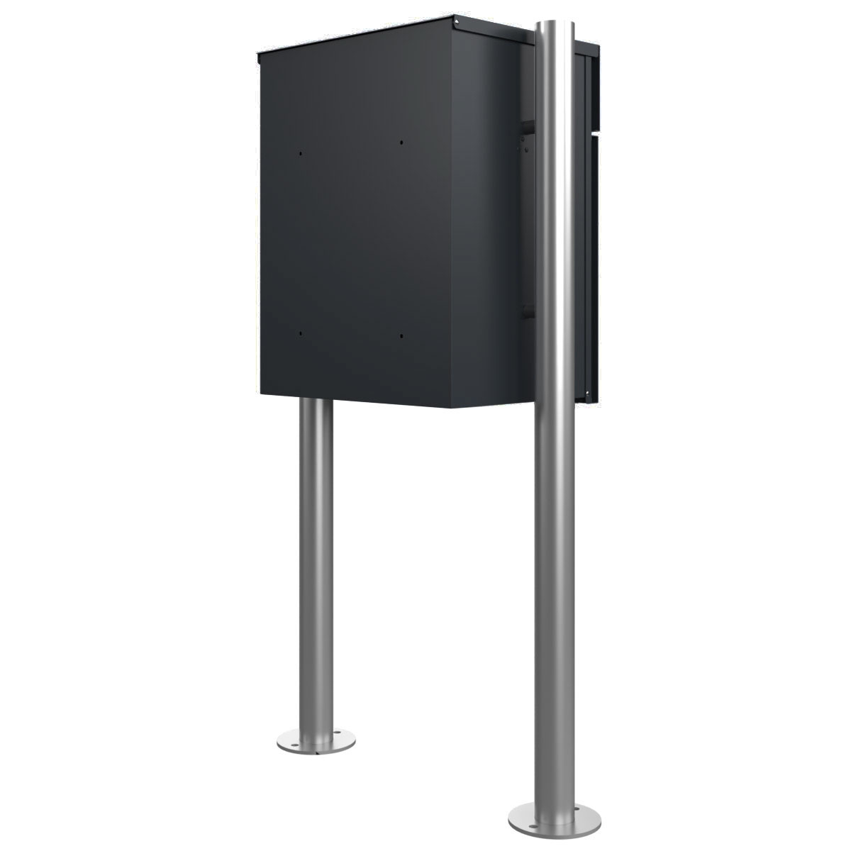 Paketbriefkasten freistehend KANT ST-R - Design 2 - RAL 9005 tiefschwarz mit Standelemente Edelstahl