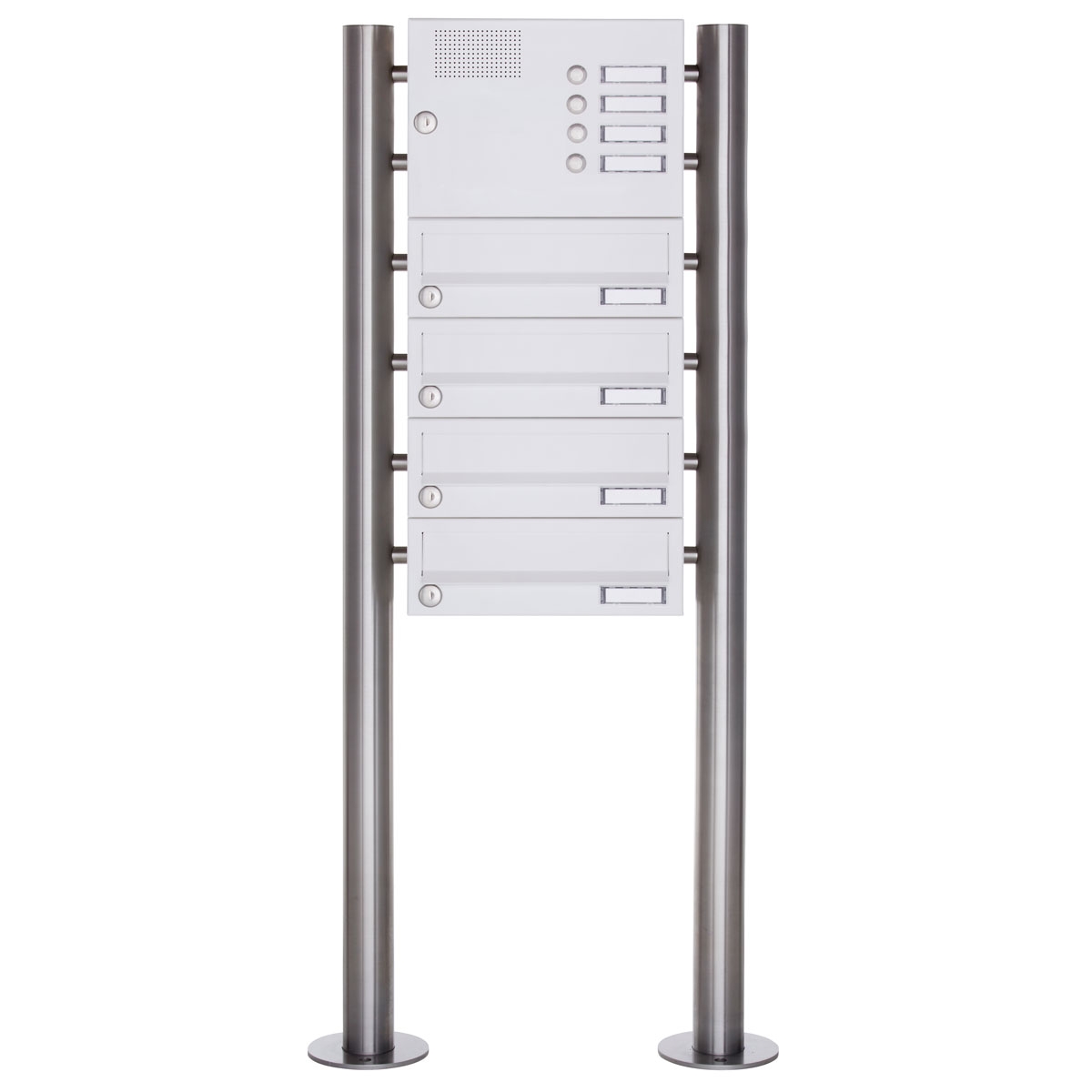 4er Standbriefkasten Design BASIC 385-9016 ST-R mit Klingelkasten - RAL 9016 verkehrsweiß 4er Standbriefkasten Design BASIC 385-9016 ST-R mit Klingelkasten - RAL 9016 verkehrsweiß