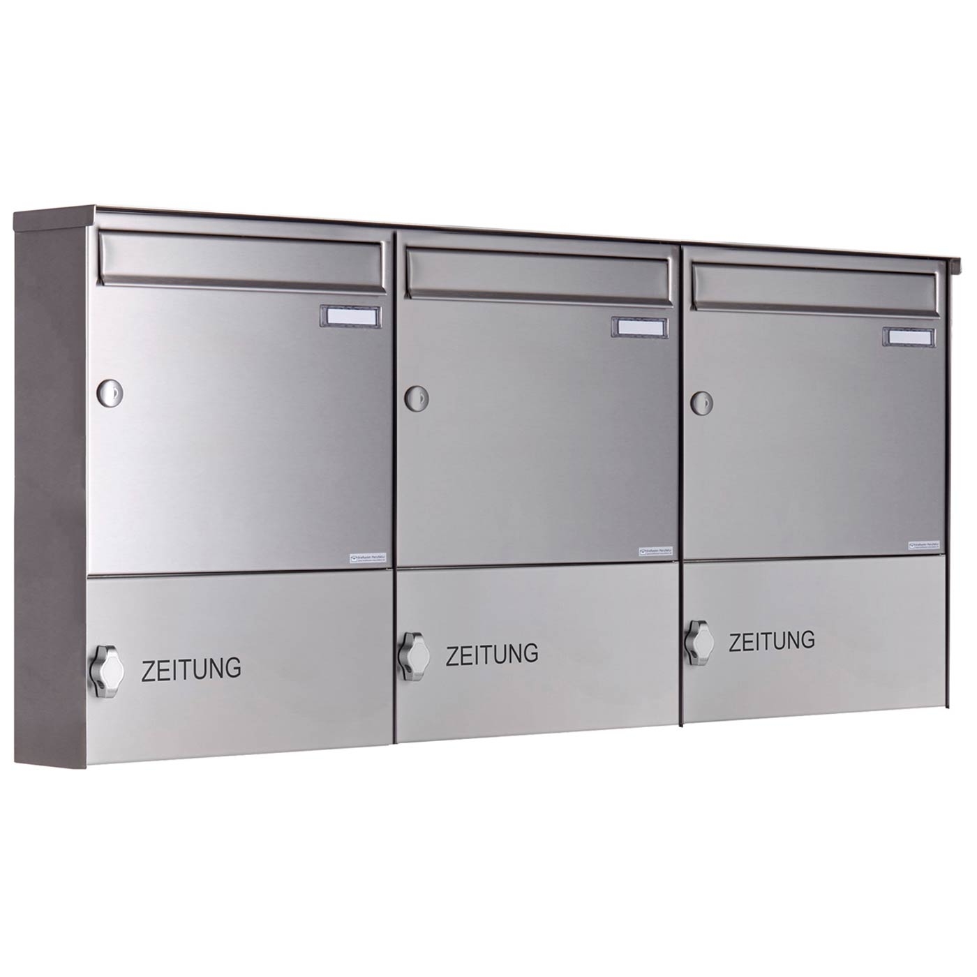 3-piece stainless steel surface-mounted letterbox design BASIC 382A AP with closed newspaper compartment 3-piece stainless steel surface-mounted letterbox design BASIC 382A AP with closed newspaper compartment
