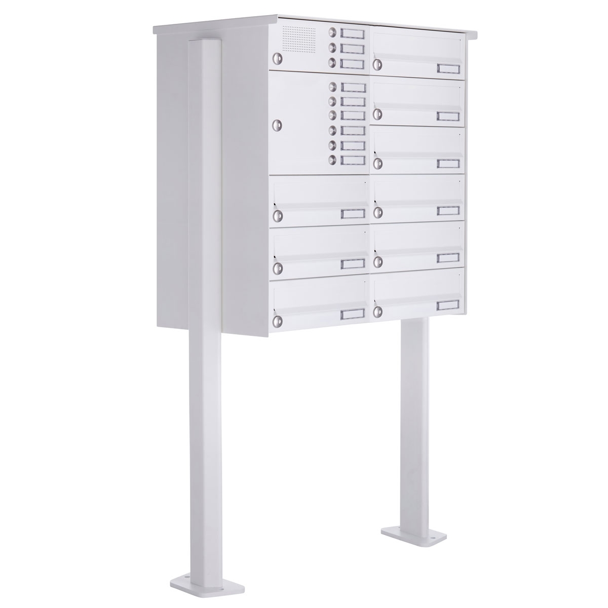 9-post brievenbus BASIC 385P-9016 ST-T met belkast - RAL 9016 verkeerswit