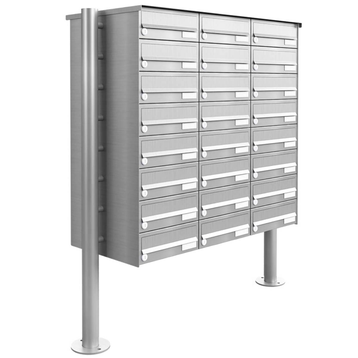 24er Briefkastenanlage freistehend Design BASIC 385-VA ST-R - Edelstahl V2A, geschliffen