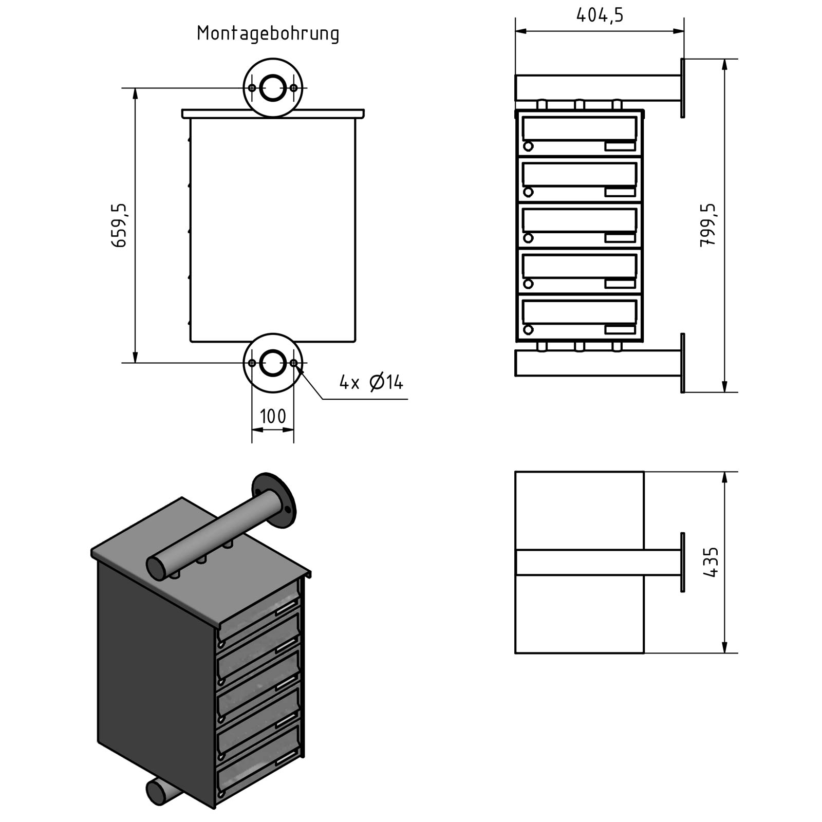 5er Edelstahl Briefkastenanlage Design BASIC Plus 385XW zur seitlichen Wandmontage - RAL nach Wahl 5er Edelstahl Briefkastenanlage Design BASIC Plus 385XW zur seitlichen Wandmontage - RAL nach Wahl