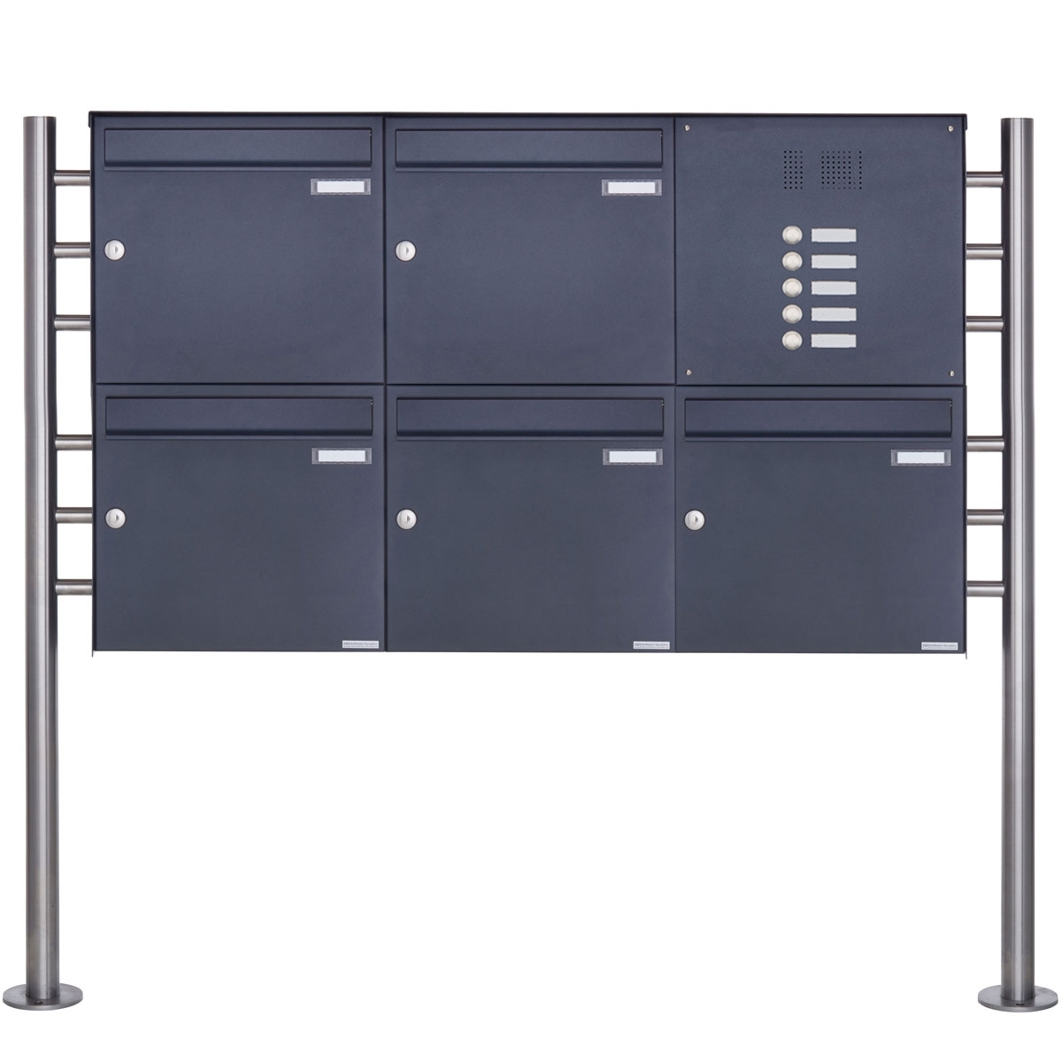 5er Edelstahl Standbriefkasten Design BASIC Plus 381X ST-R  mit Klingelkasten - RAL nach Wahl 5er Edelstahl Standbriefkasten Design BASIC Plus 381X ST-R  mit Klingelkasten - RAL nach Wahl