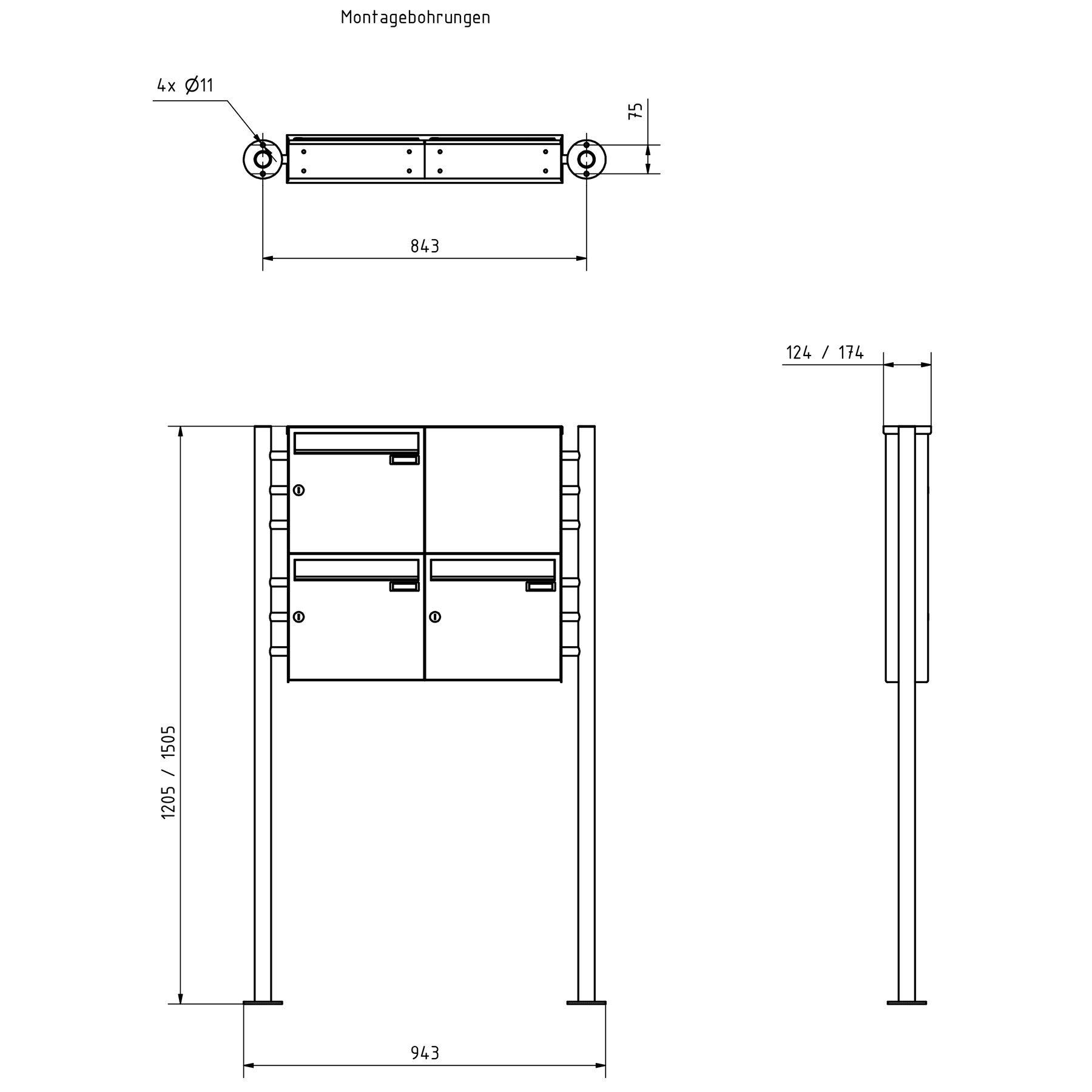 3er Standbriefkasten Design BASIC Plus 381X ST-R mit Klingelkasten - Edelstahl V2A geschliffen 3er Standbriefkasten Design BASIC Plus 381X ST-R mit Klingelkasten - Edelstahl V2A geschliffen