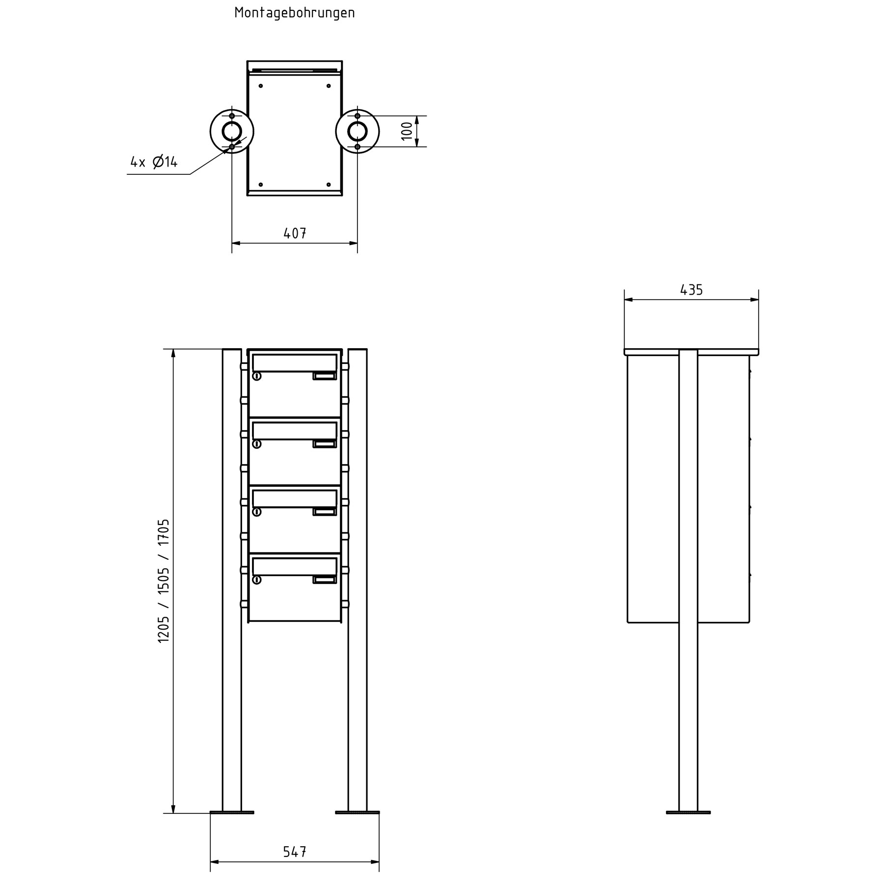4er 4x1 Briefkastenanlage freistehend Design BASIC 385220 7016 ST-R - RAL 7016 anthrazitgrau 4er 4x1 Briefkastenanlage freistehend Design BASIC 385220 7016 ST-R - RAL 7016 anthrazitgrau