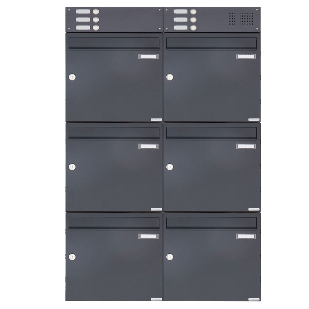 6er Aufputz Briefkasten Design BASIC 382A AP mit Klingelkasten - RAL 7016 anthrazitgrau 6er Aufputz Briefkasten Design BASIC 382A AP mit Klingelkasten - RAL 7016 anthrazitgrau