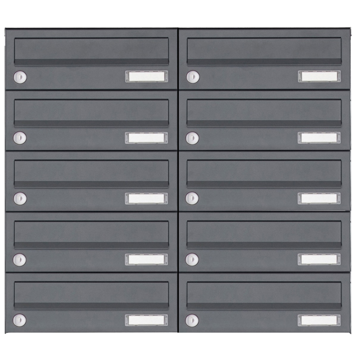 Sistema di cassette per le lettere da appoggio in 10 pezzi in acciaio inox Design BASIC Plus 385XA AP - RAL a scelta
