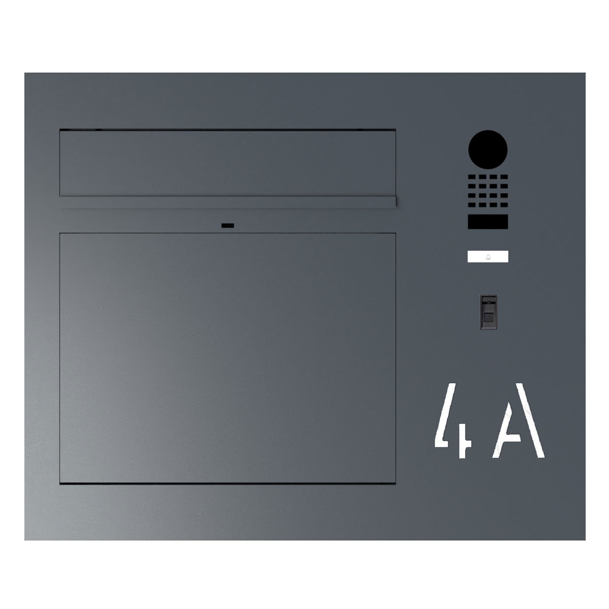Design flush-mounted letterbox GRIMM - colour of your choice with DoorBird video intercom right