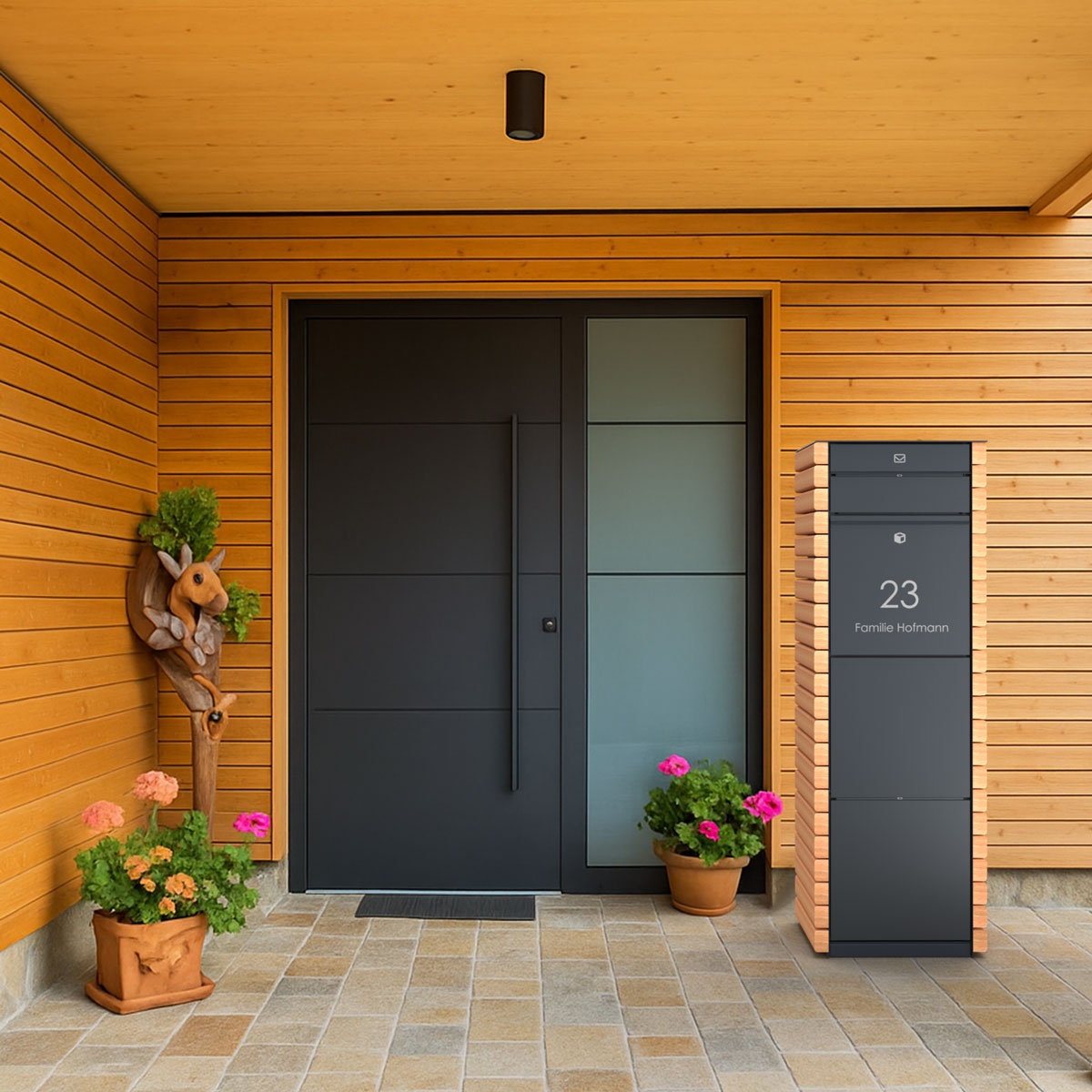 Design parcel box GOETHE with 1 letterbox - lock system - Edition Nature with Douglas fir oiled - RAL of your choice