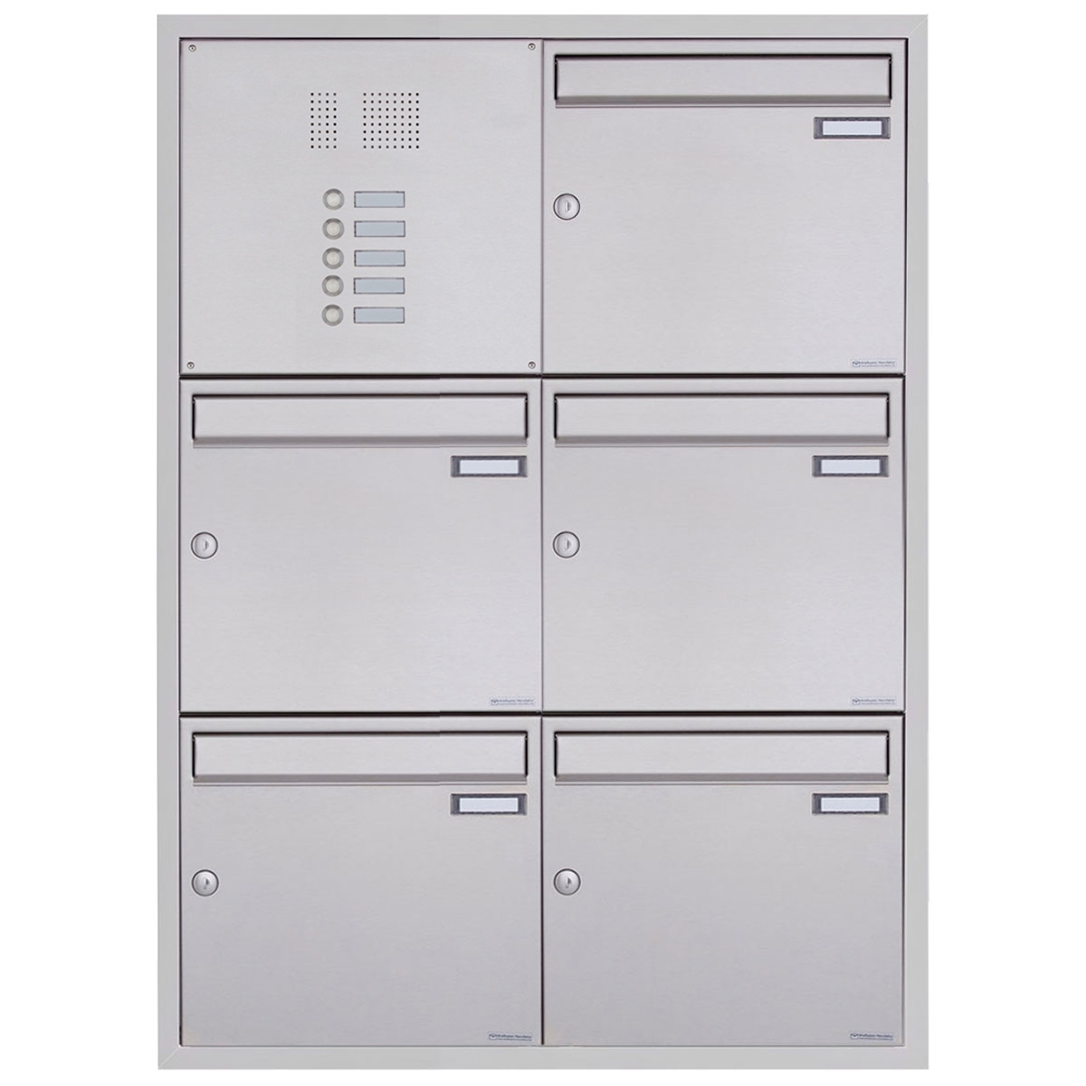 5er 2x3 Edelstahl Unterputz Briefkastenanlage BASIC Plus 382XU UP mit Klingelkasten