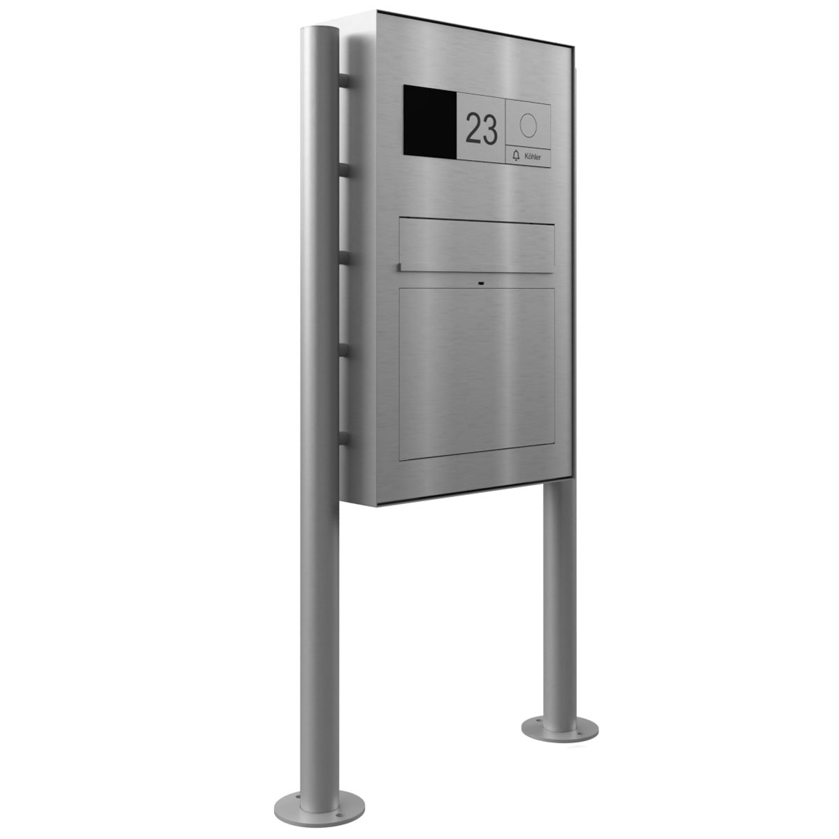 Design free-standing letterbox GRIMM - polished stainless steel - GIRA System 106 - Video intercom - VIDEO complete set