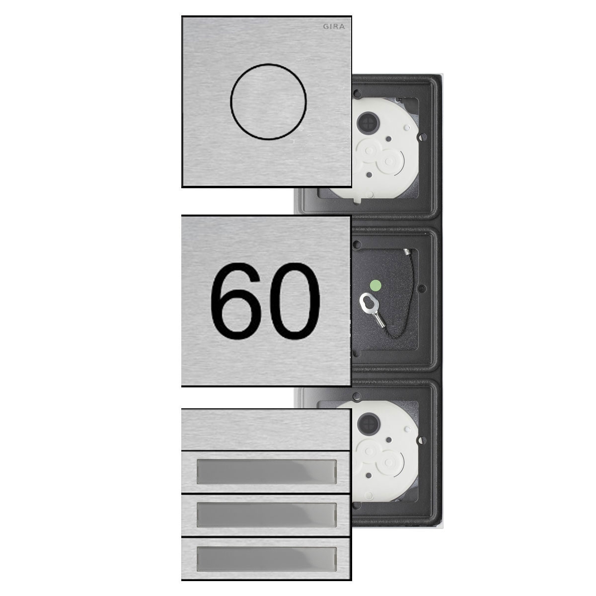 15dcace57ea2b59baa40dae1ec12b81141cc5517 Set van 3 GIRA System 106 - Roestvrij staal V2A - Intercom met 3x beldrukkers