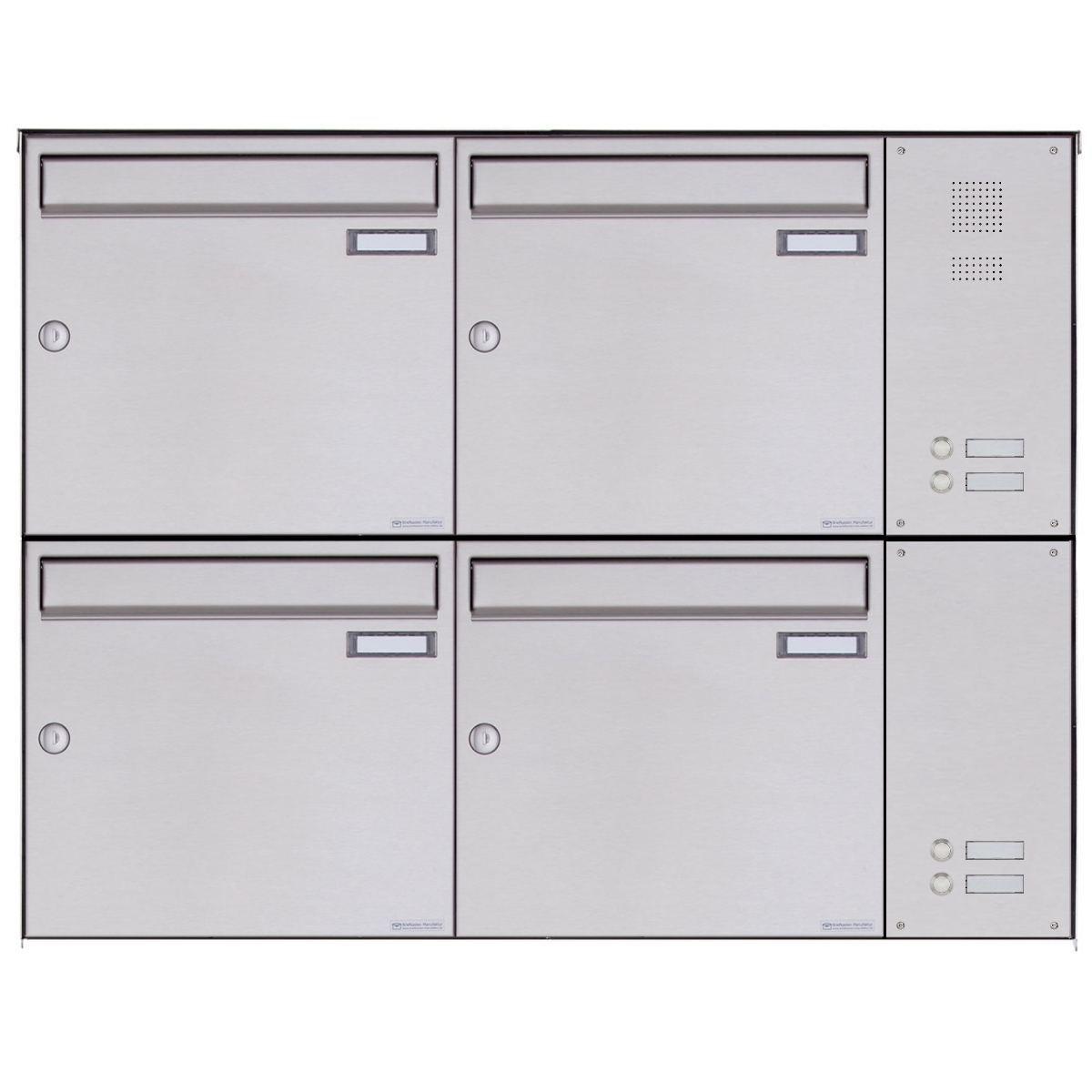 4er Edelstahl Aufputz Briefkasten BASIC Plus 382X AP mit Klingelkasten seitlich