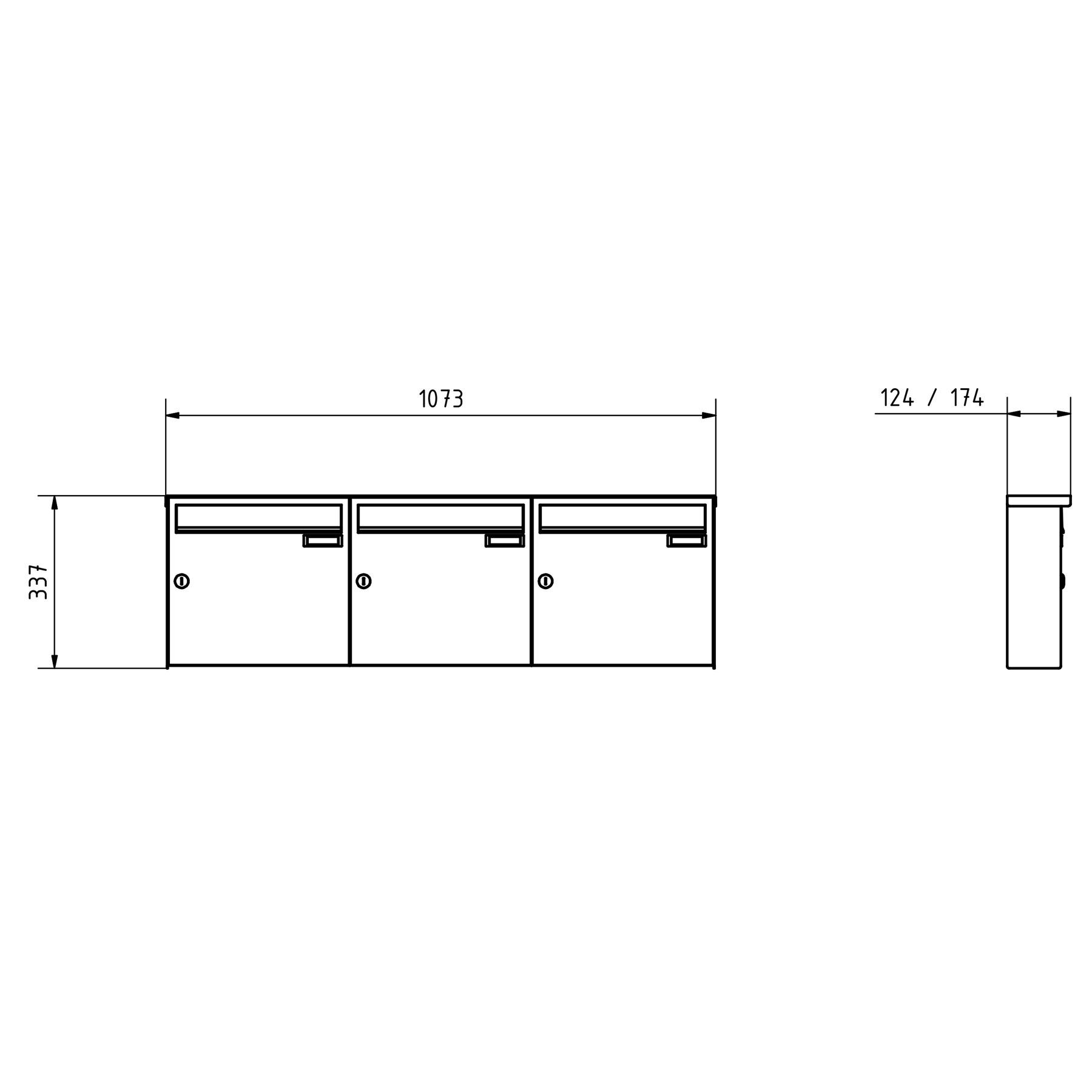 3er 1x3 stainless steel surface-mounted letterbox design BASIC Plus 382XA AP - RAL of your choice