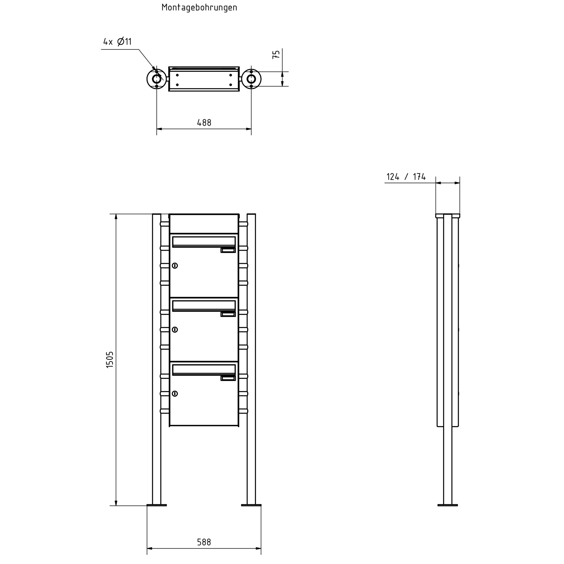 3 boîtes aux lettres sur pied Design BASIC Plus 381X ST-R avec boîte à sonnerie - acier inoxydable V2A brossé 3 boîtes aux lettres sur pied Design BASIC Plus 381X ST-R avec boîte à sonnerie - acier inoxydable V2A brossé