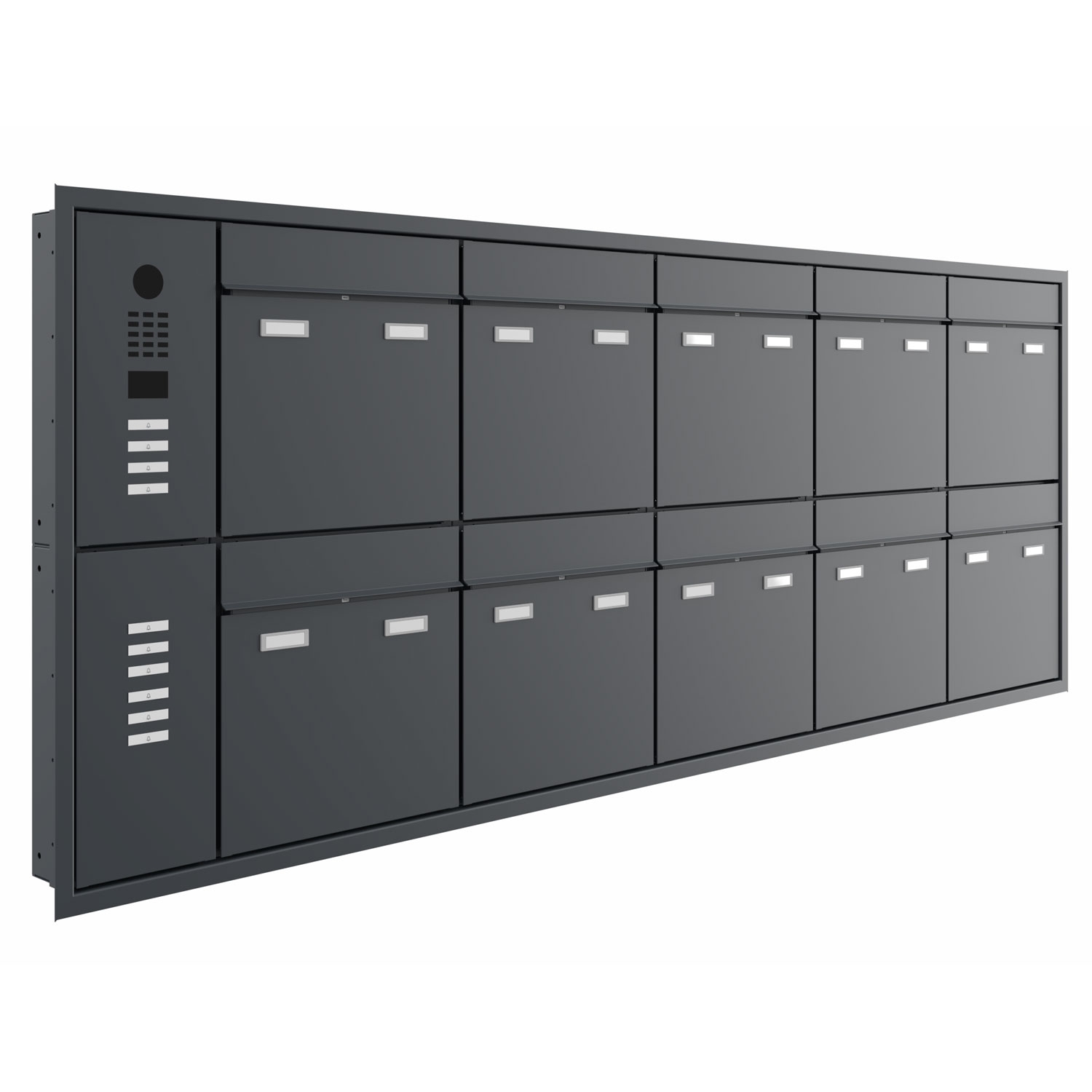 10-piece design flush-mounted letterbox GOETHE UP - RAL of your choice - DoorBird video intercom left