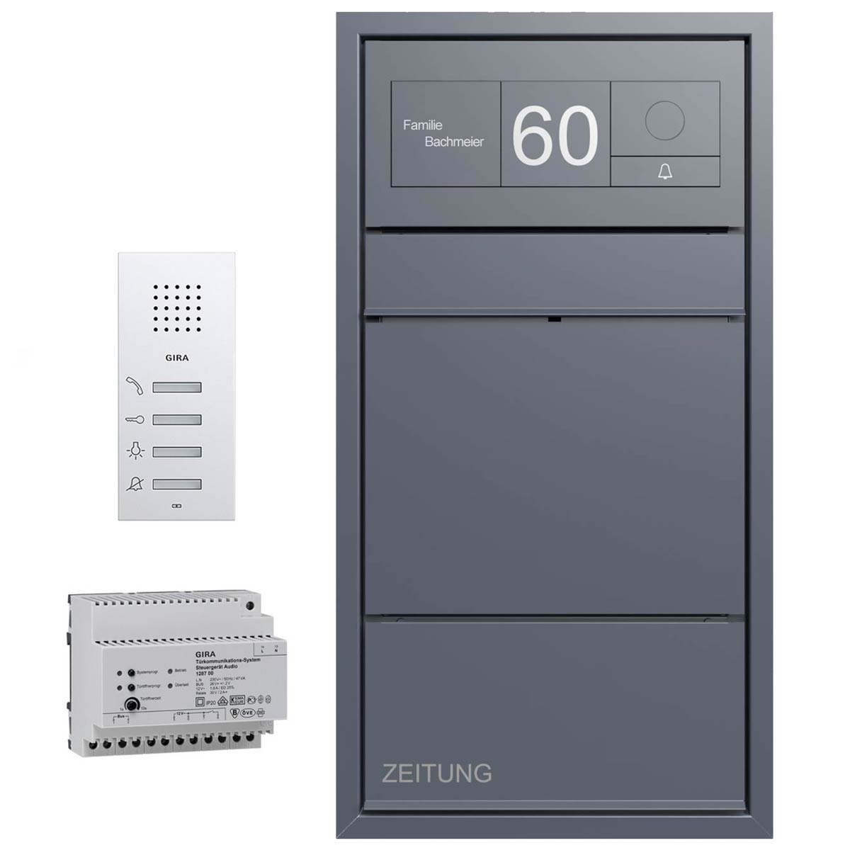 Design Unterputz Briefkasten GOETHE UP mit Zeitungsfach - RAL nach Wahl - GIRA System 106 - Sprechanlage - AUDIO Komplettset Design Unterputz Briefkasten GOETHE UP mit Zeitungsfach - RAL nach Wahl - GIRA System 106 - Sprechanlage - AUDIO Komplettset