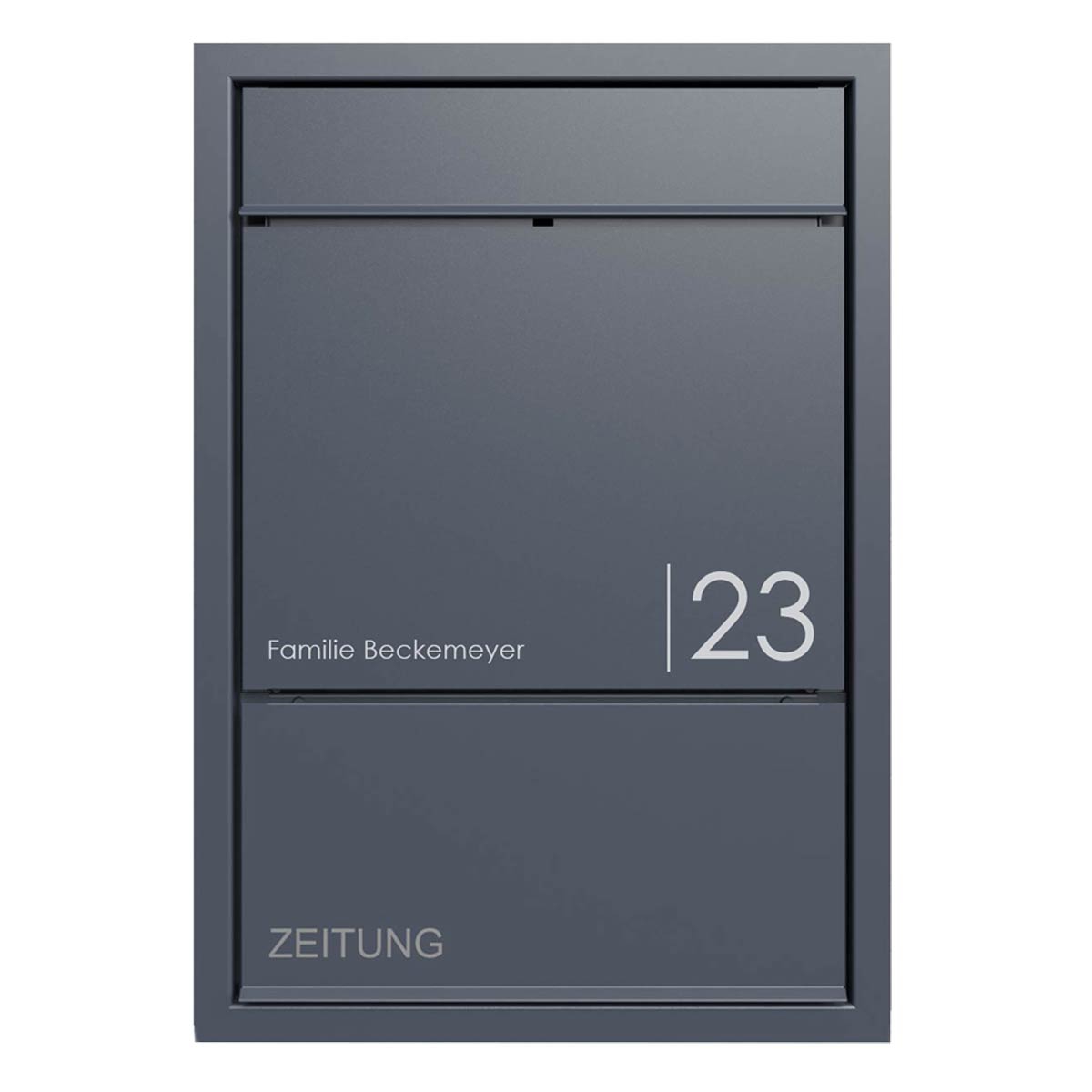 Design flush-mounted letterbox GOETHE UP with newspaper compartment - RAL of your choice Design flush-mounted letterbox GOETHE UP with newspaper compartment - RAL of your choice