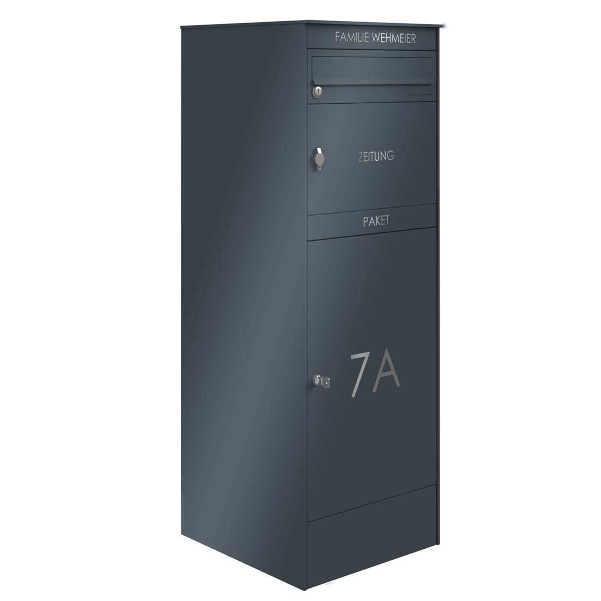 Edelstahl Paketbriefkastenstele BASIC Plus 864XS mit Paketfach 550x370 & Zeitungsfach - RAL nach Wahl Edelstahl Paketbriefkastenstele BASIC Plus 864XS mit Paketfach 550x370 & Zeitungsfach - RAL nach Wahl