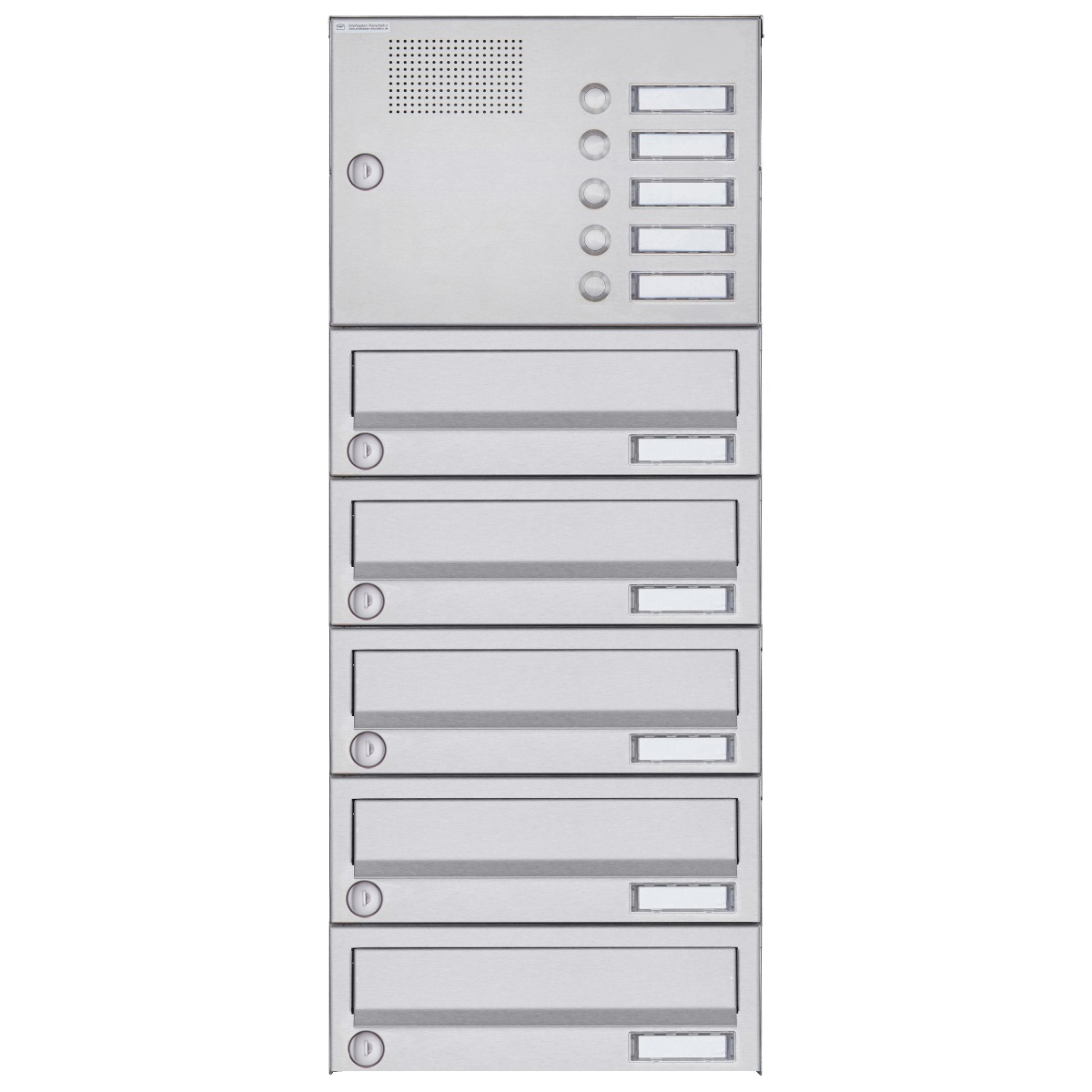 5-piece surface-mounted letterbox system Design BASIC 385A-VA AP with bell box - stainless steel V2A, polished 5-piece surface-mounted letterbox system Design BASIC 385A-VA AP with bell box - stainless steel V2A, polished