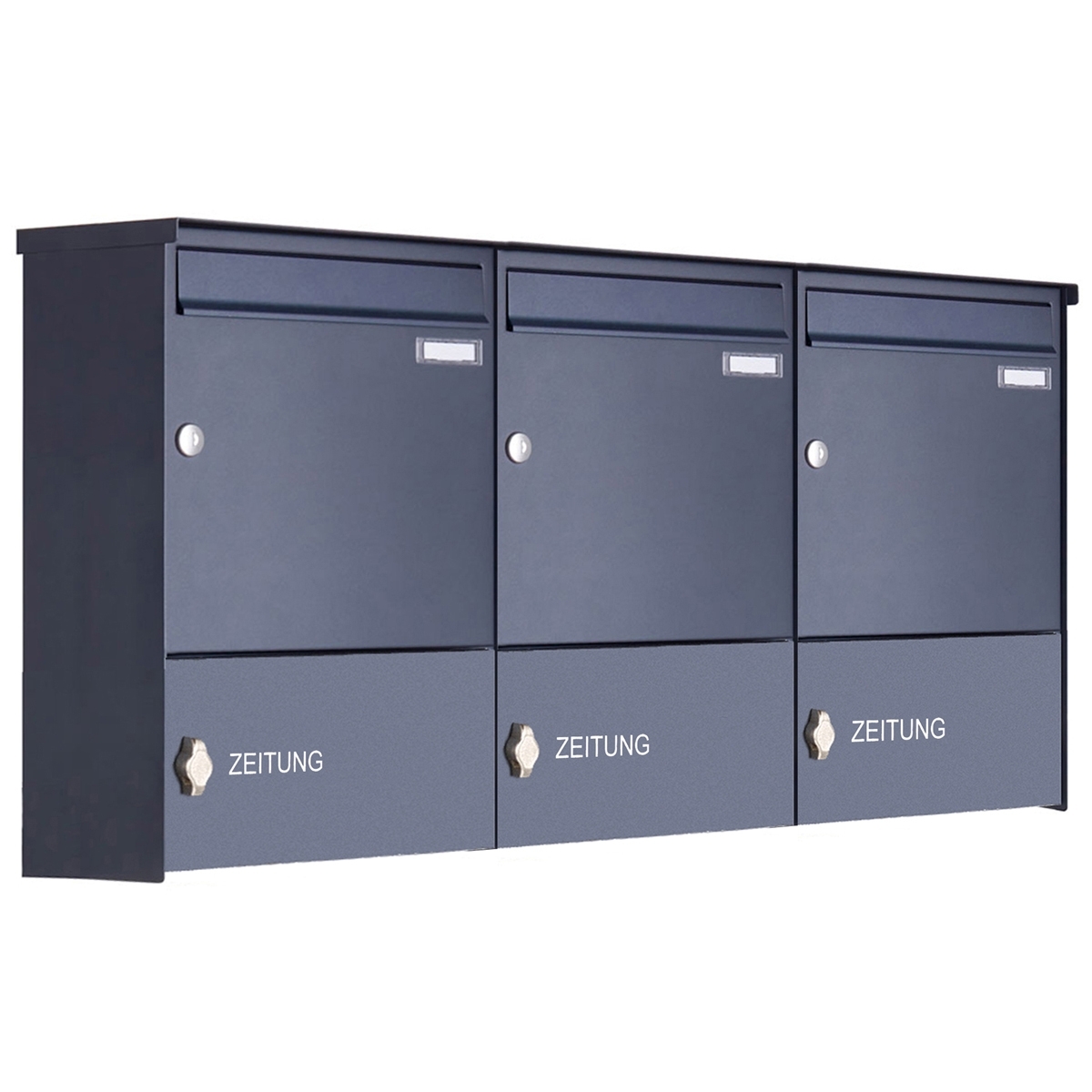 3-post surface-mounted letterbox design BASIC 382A AP with closed newspaper compartment - RAL 7016 anthracite grey 3-post surface-mounted letterbox design BASIC 382A AP with closed newspaper compartment - RAL 7016 anthracite grey